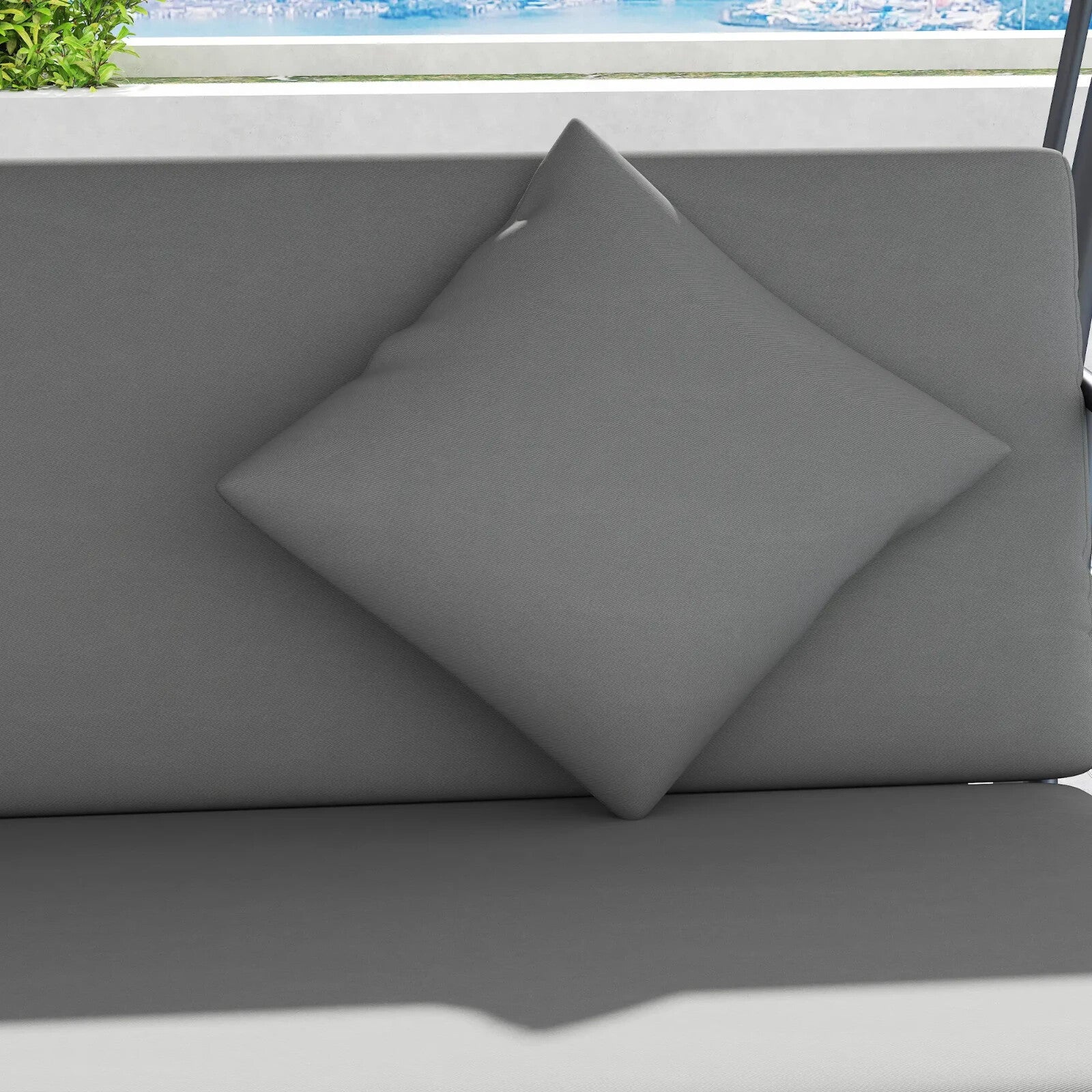 2-in-1 Hammock Swing Chair 3-Seater Steel with Cushion & Tilt Canopy Light Grey