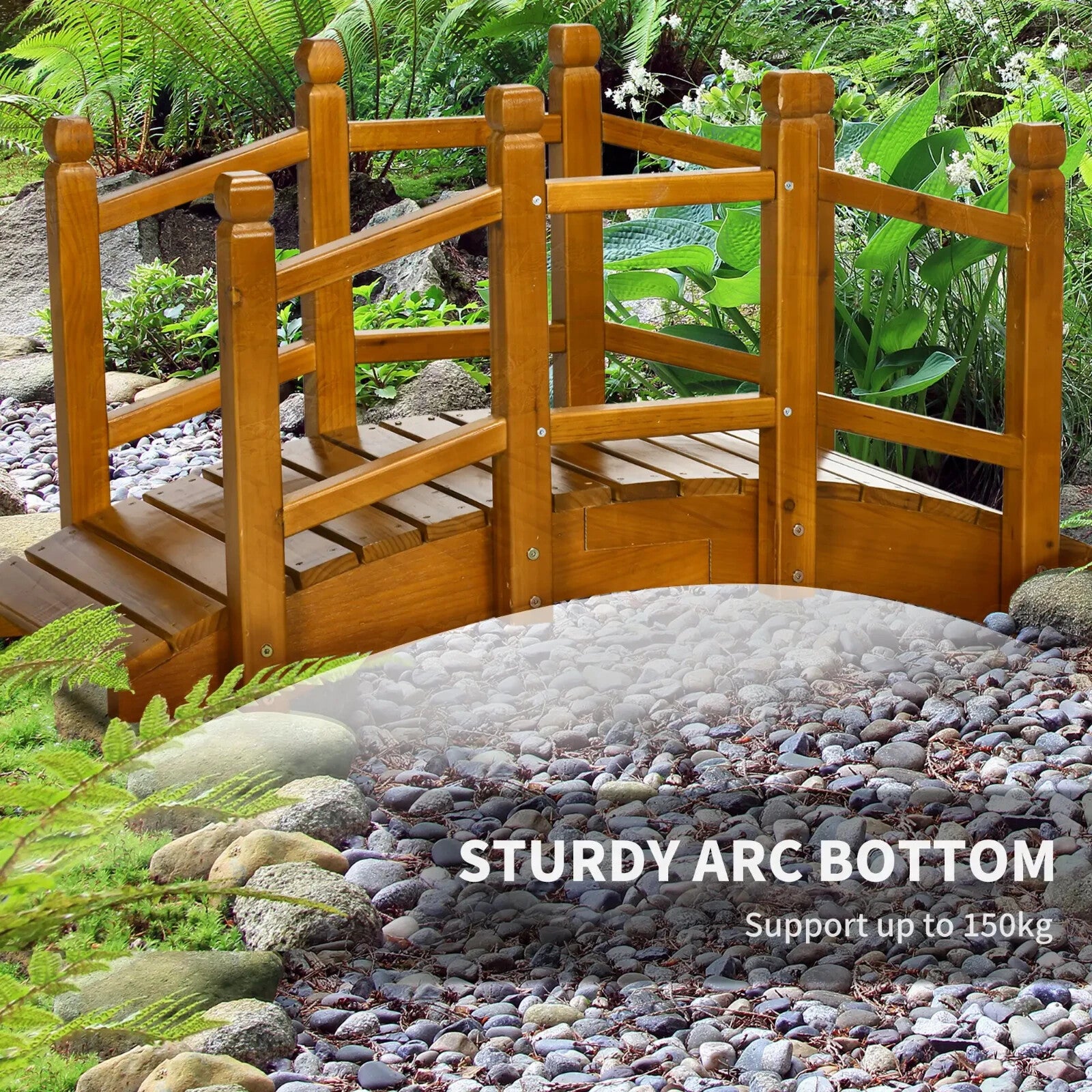 Wooden Garden Bridge with Railings Arc Footbridge for Pond Stream or Backyard