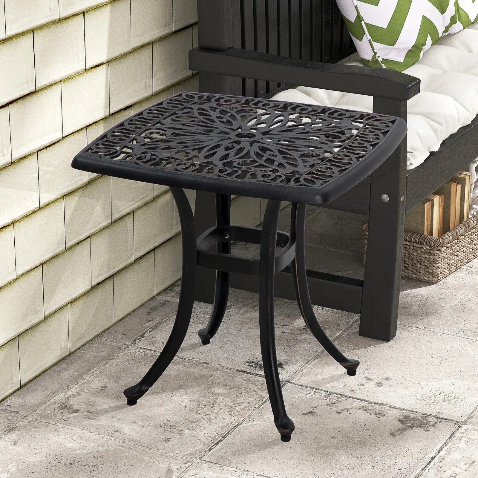 Cast Aluminium Bistro Table with Umbrella Hole - Outdoor Garden Furniture