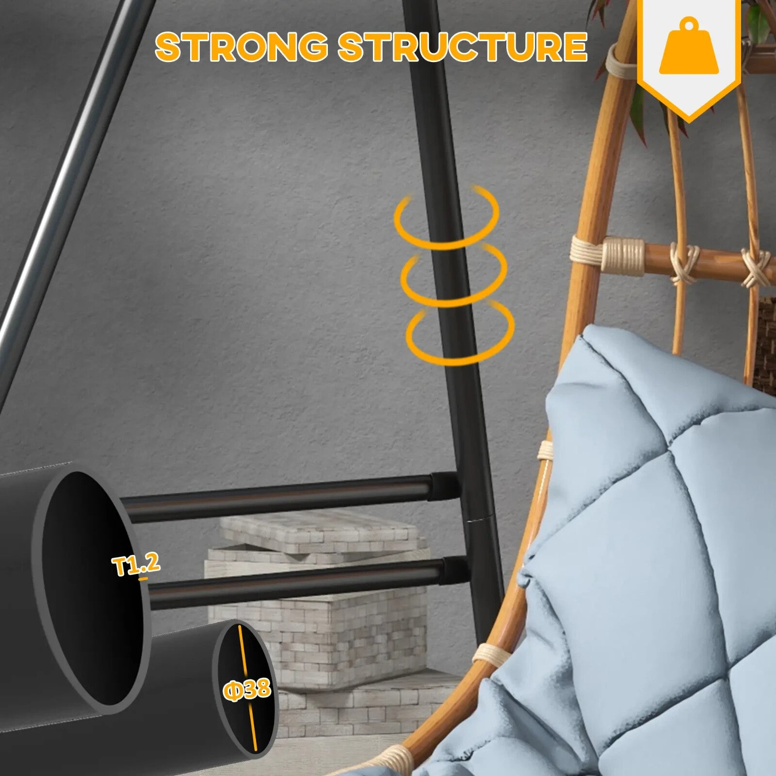 Hammock Chair Stand Hanging Egg Powder Coated Steel Frame 'A' shaped Black