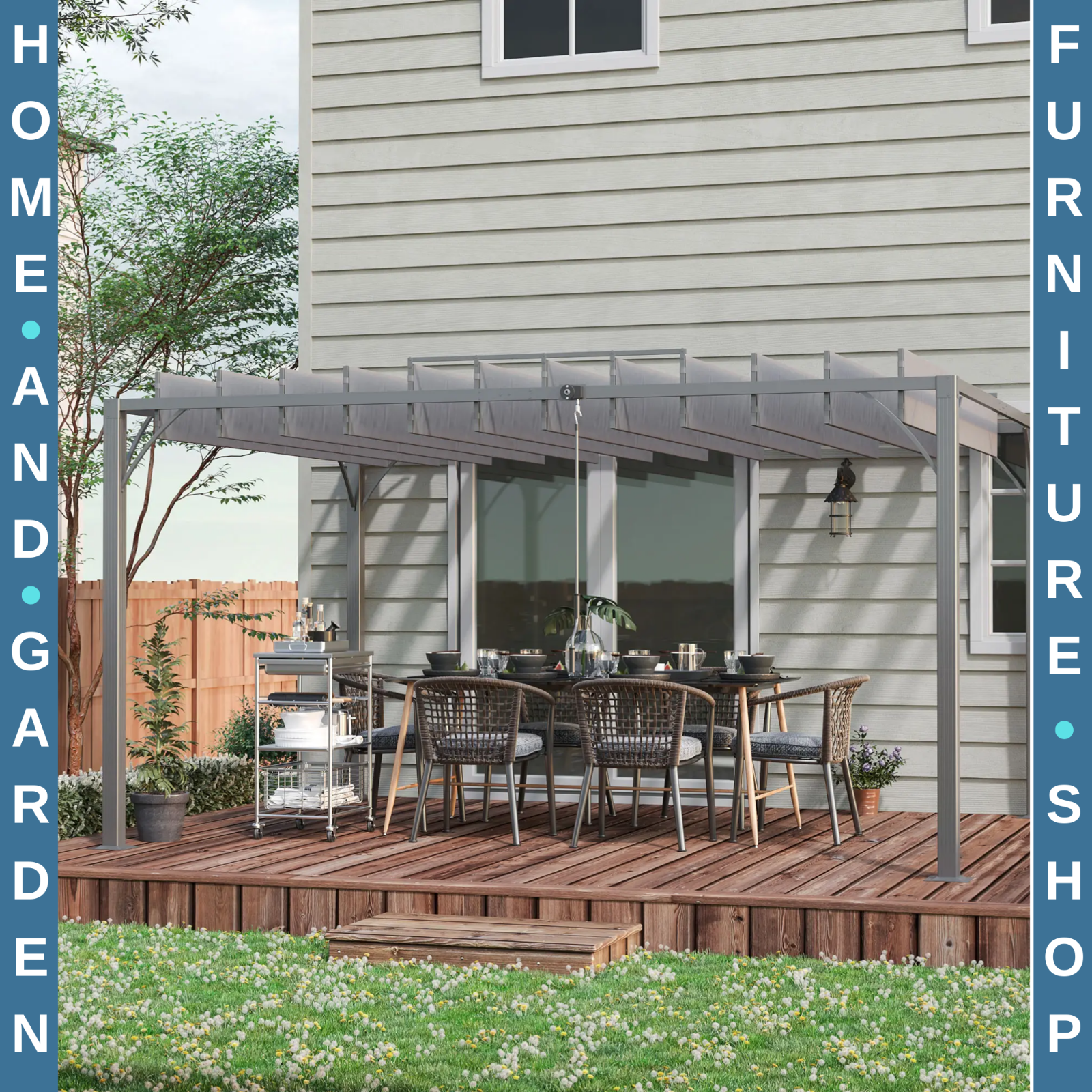 Large Metal Pergola with Retractable Roof 4 x 3m Outdoor Louvered Gazebo Grey