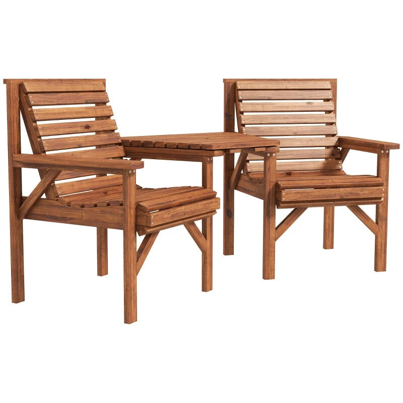 Wooden Garden Love Seat 2 Seater Patio Coffee Table and Chair Set Partner Bench