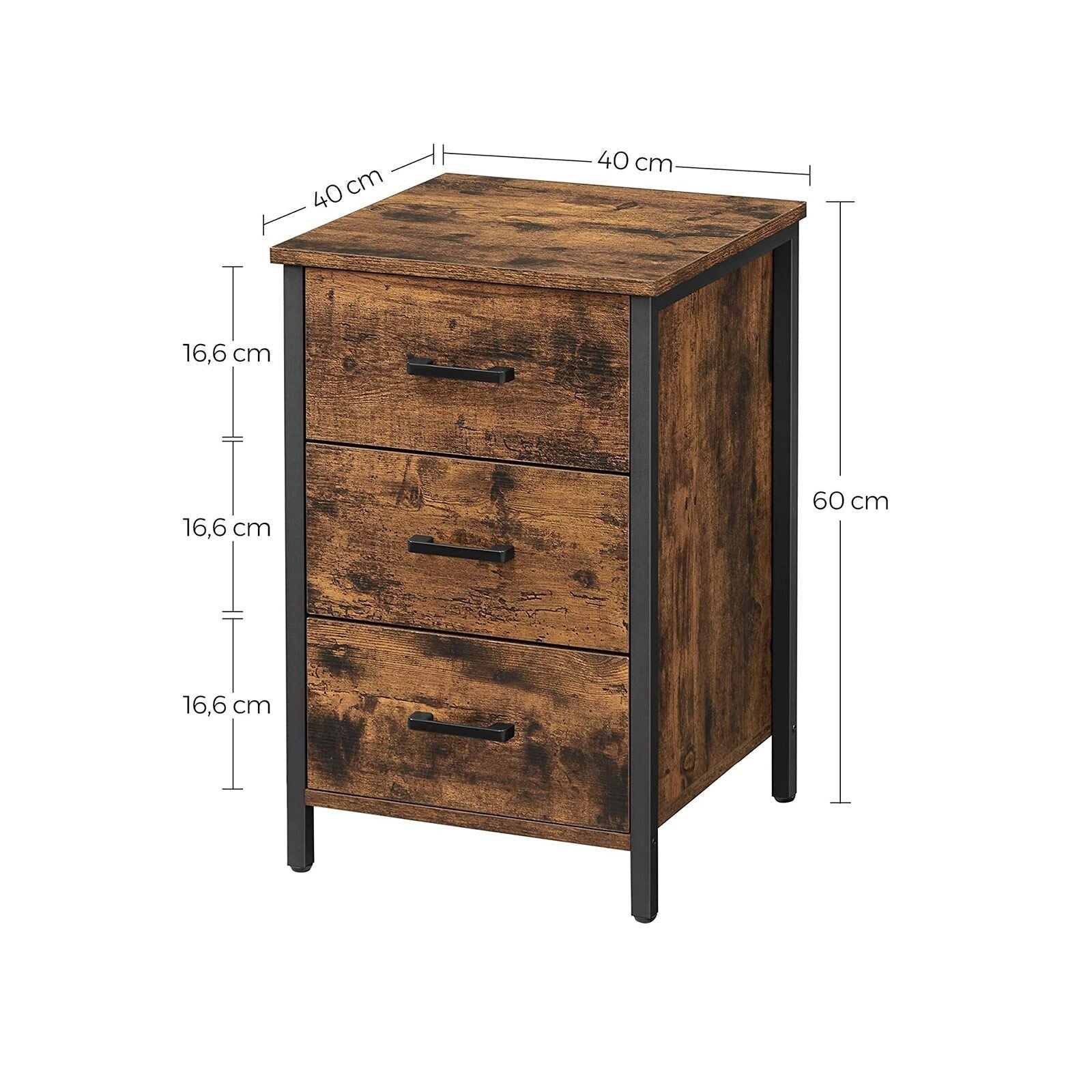 Industrial Nightstand Rustic Bedside Table 3 Drawers Side Table Bedroom Storage