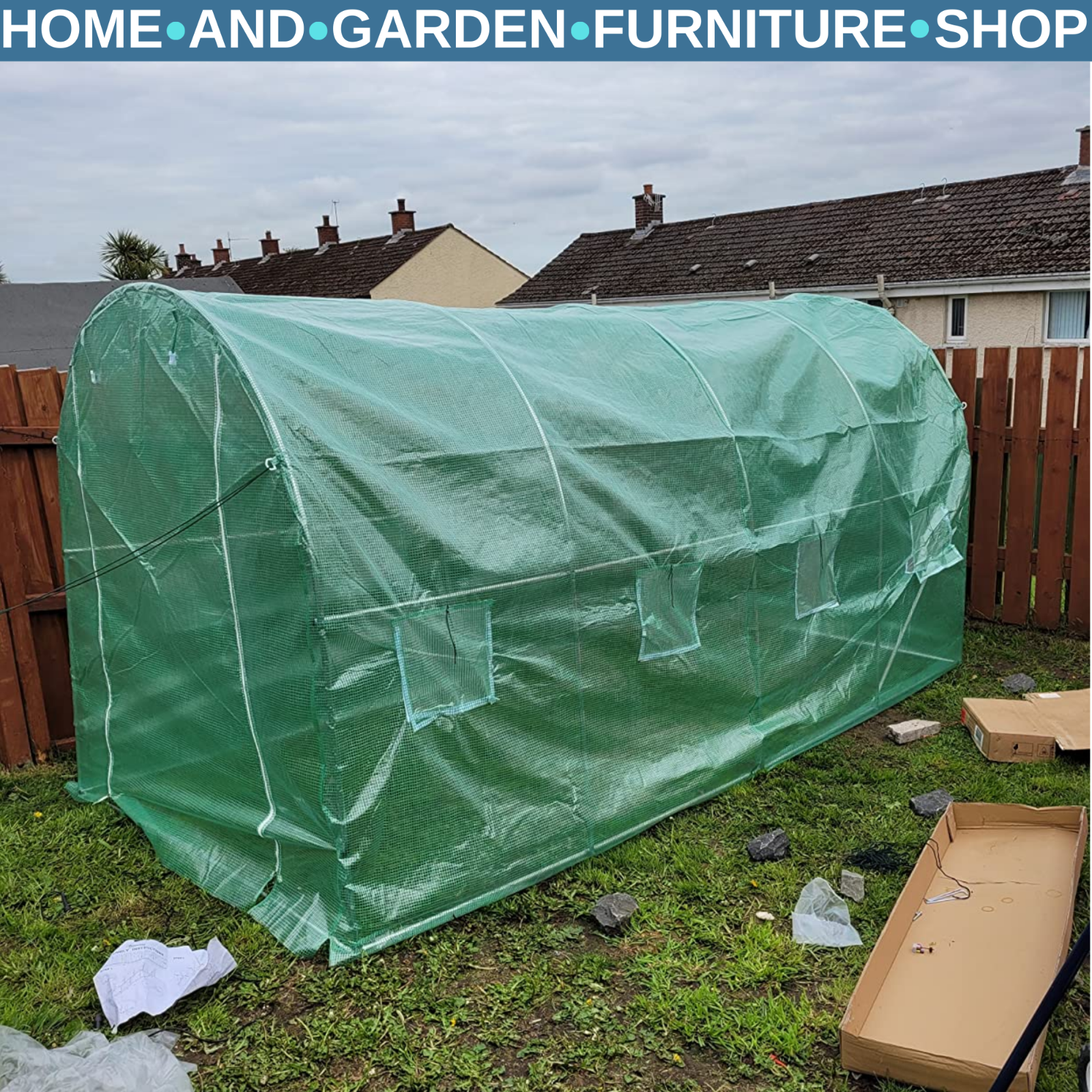 4 x 3m Walk-In Tunnel Greenhouse with PE Cover, Zipped Door and 6 Windows