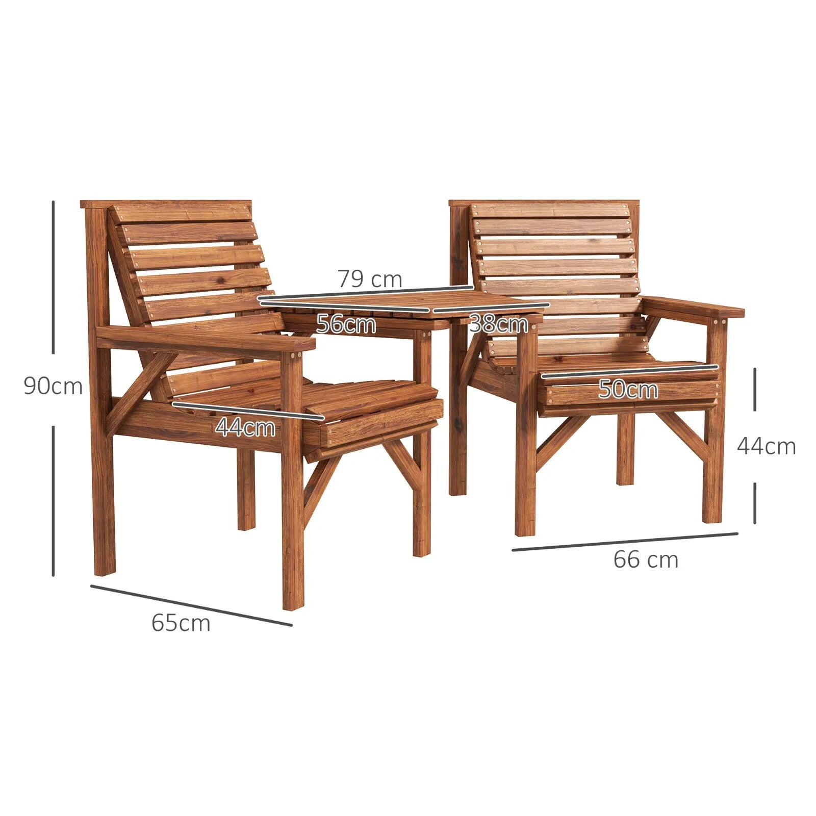 Wooden Garden Love Seat 2 Seater Patio Coffee Table and Chair Set Partner Bench
