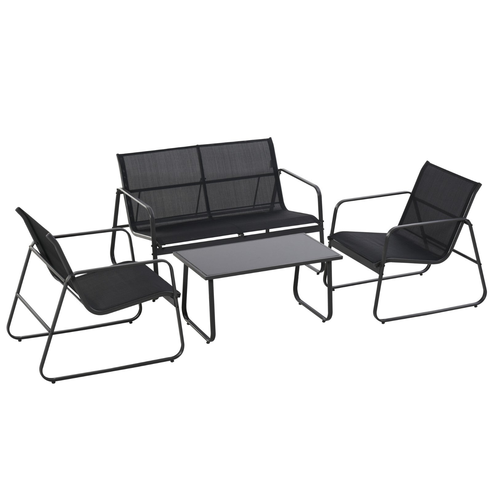 4 Piece Garden Furniture Set with Sofa Chairs & Glass Table Patio Seating Black
