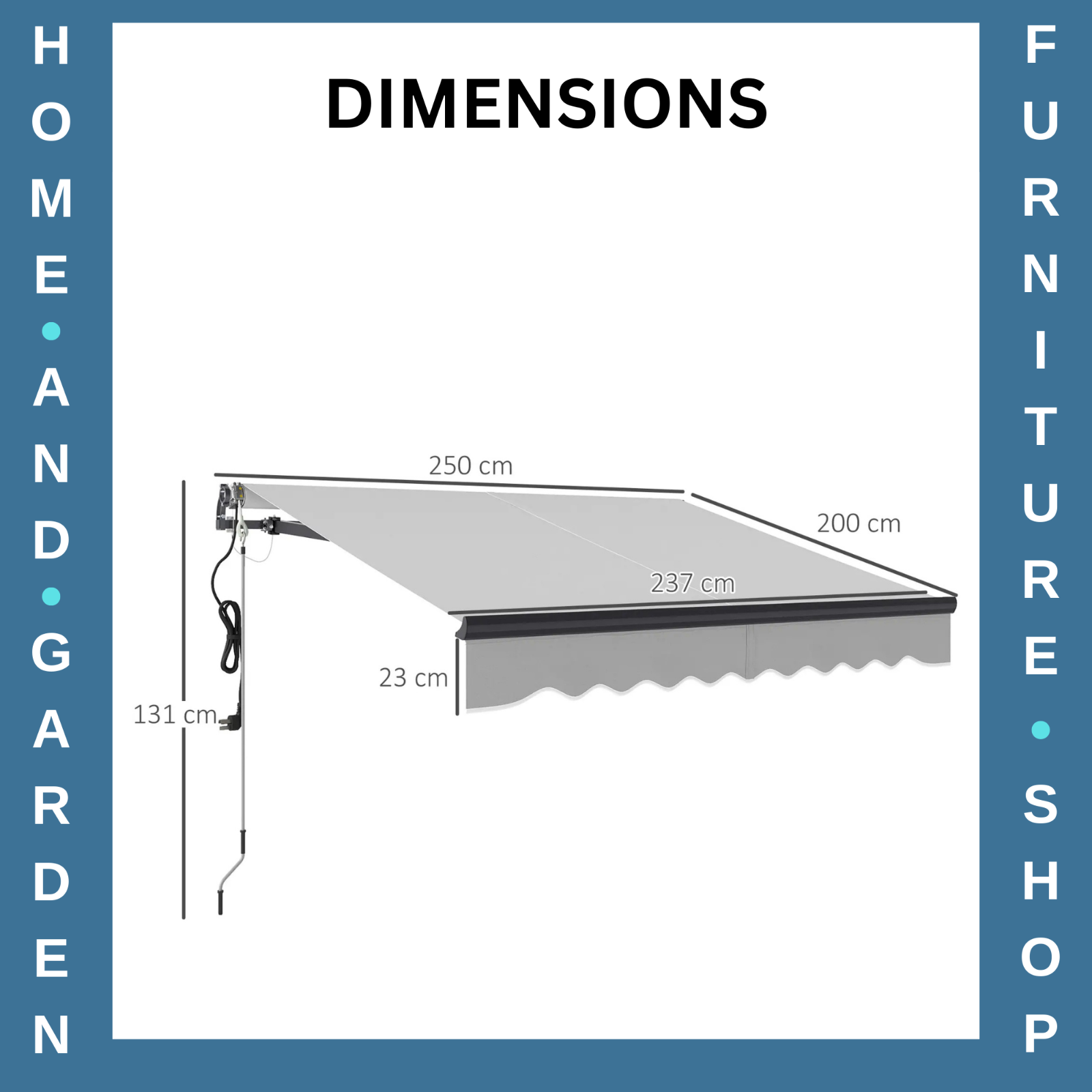 Electric Retractable Awning 2.5 x 2m with Aluminium Frame For Garden Patio Door