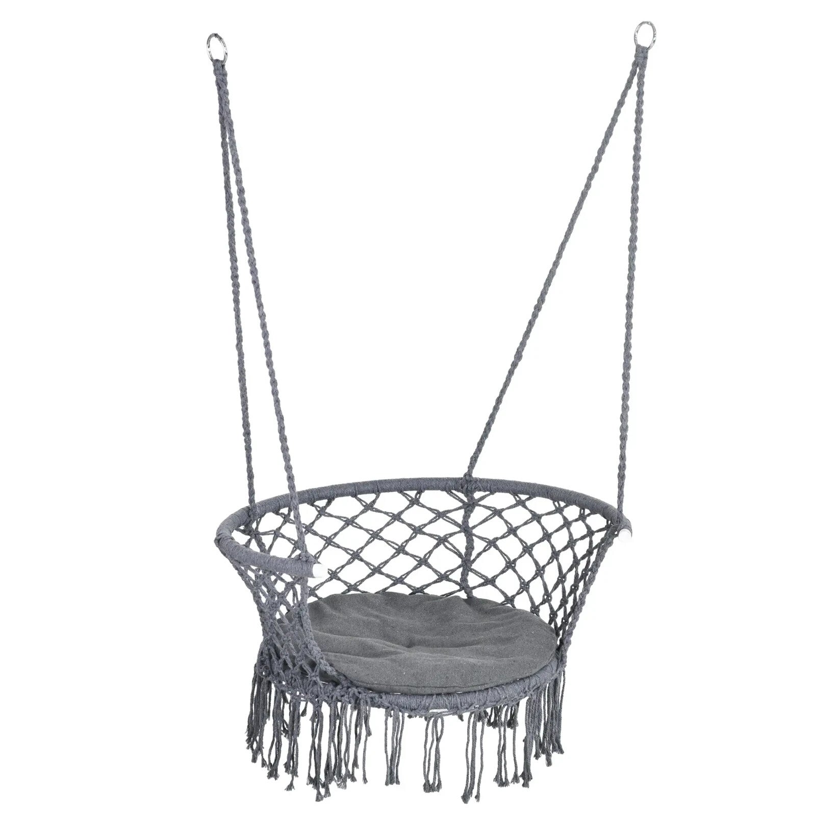 Hammock Hanging Chair Macrame Seat with Cotton Rope & Paddad Cushion Dark Grey