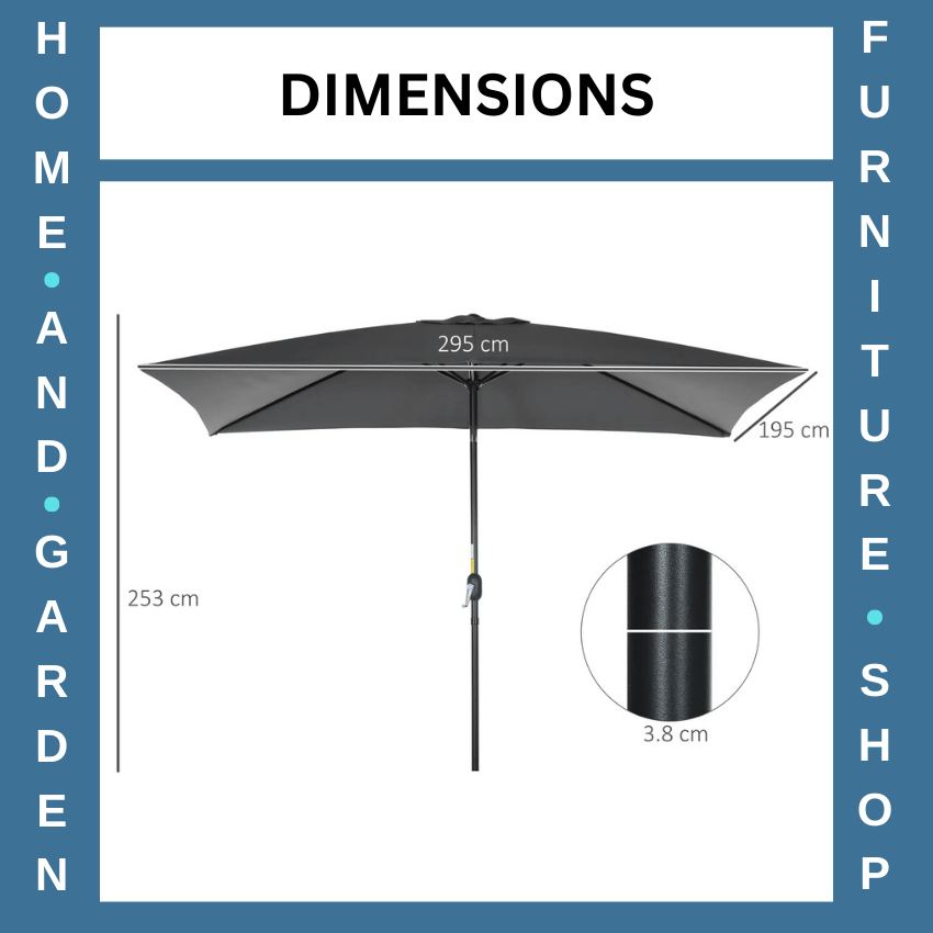 3x2m Rectangular Garden Parasol Patio Umbrella with Crank Tilt Aluminium Frame