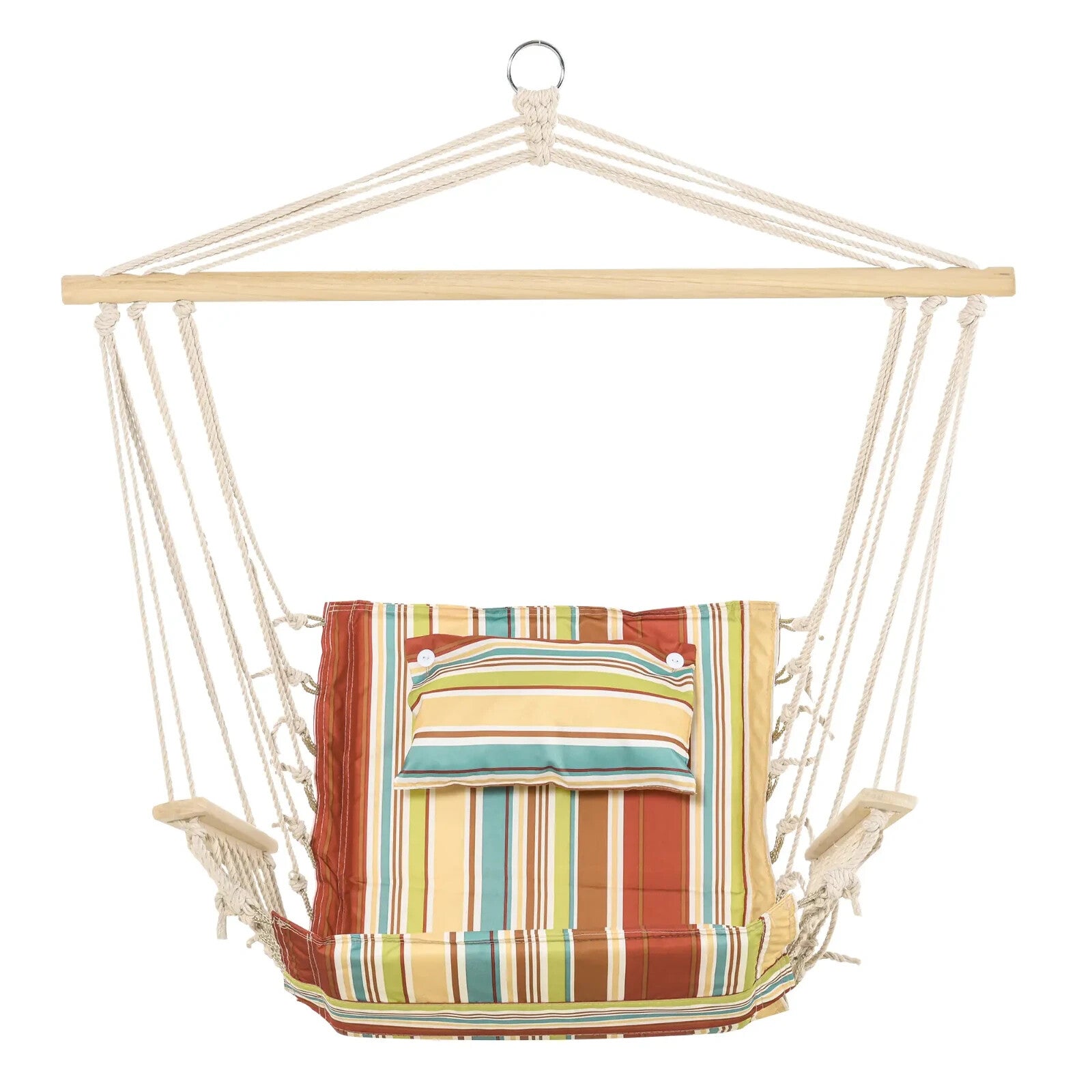 Hammock Hanging Chair Thick Rope Structure w/ Padded Pillow Multi-Colour Stripe