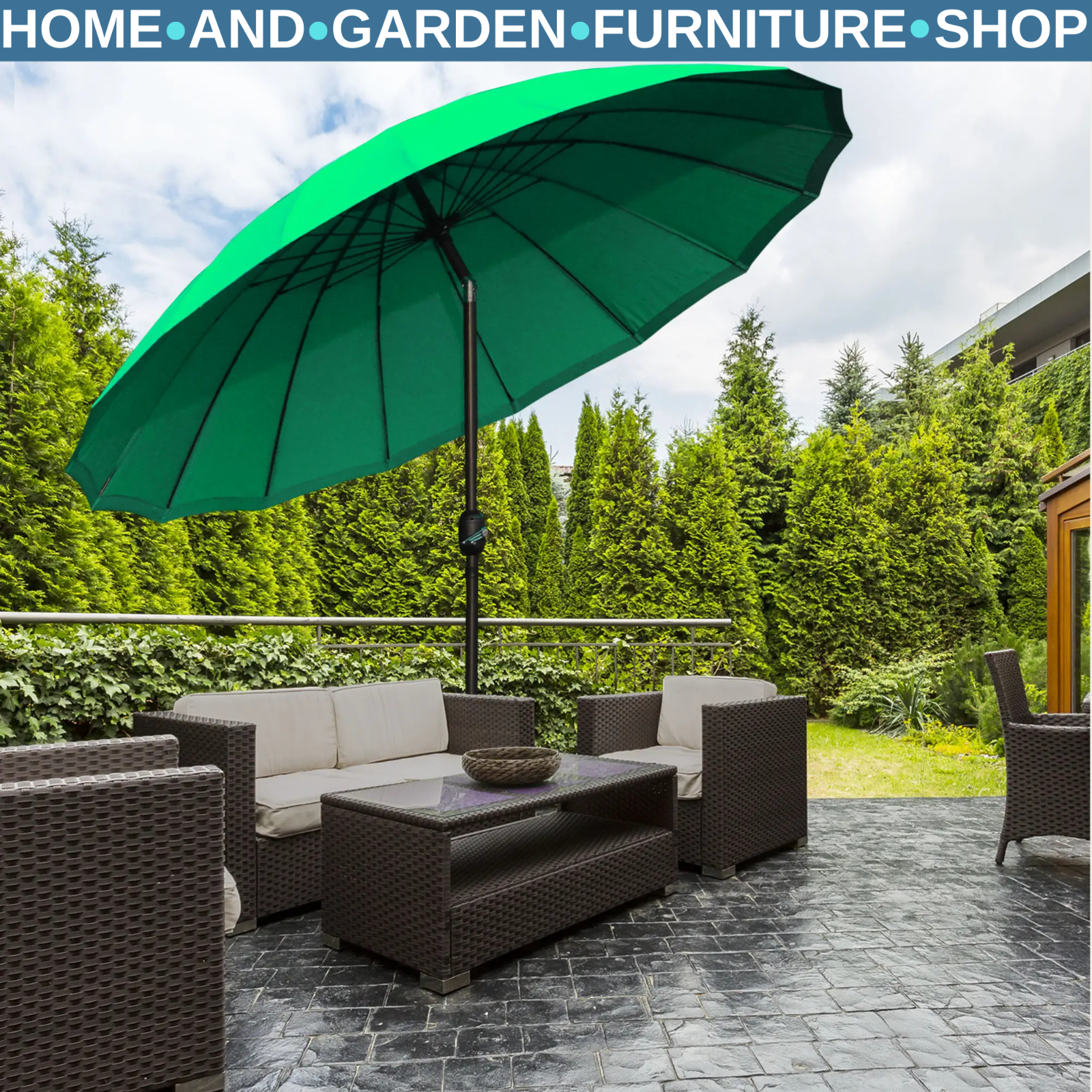 255cm Garden Parasol with 18 Ribs Tilt & Crank Outdoor Sunshade Patio Umbrella