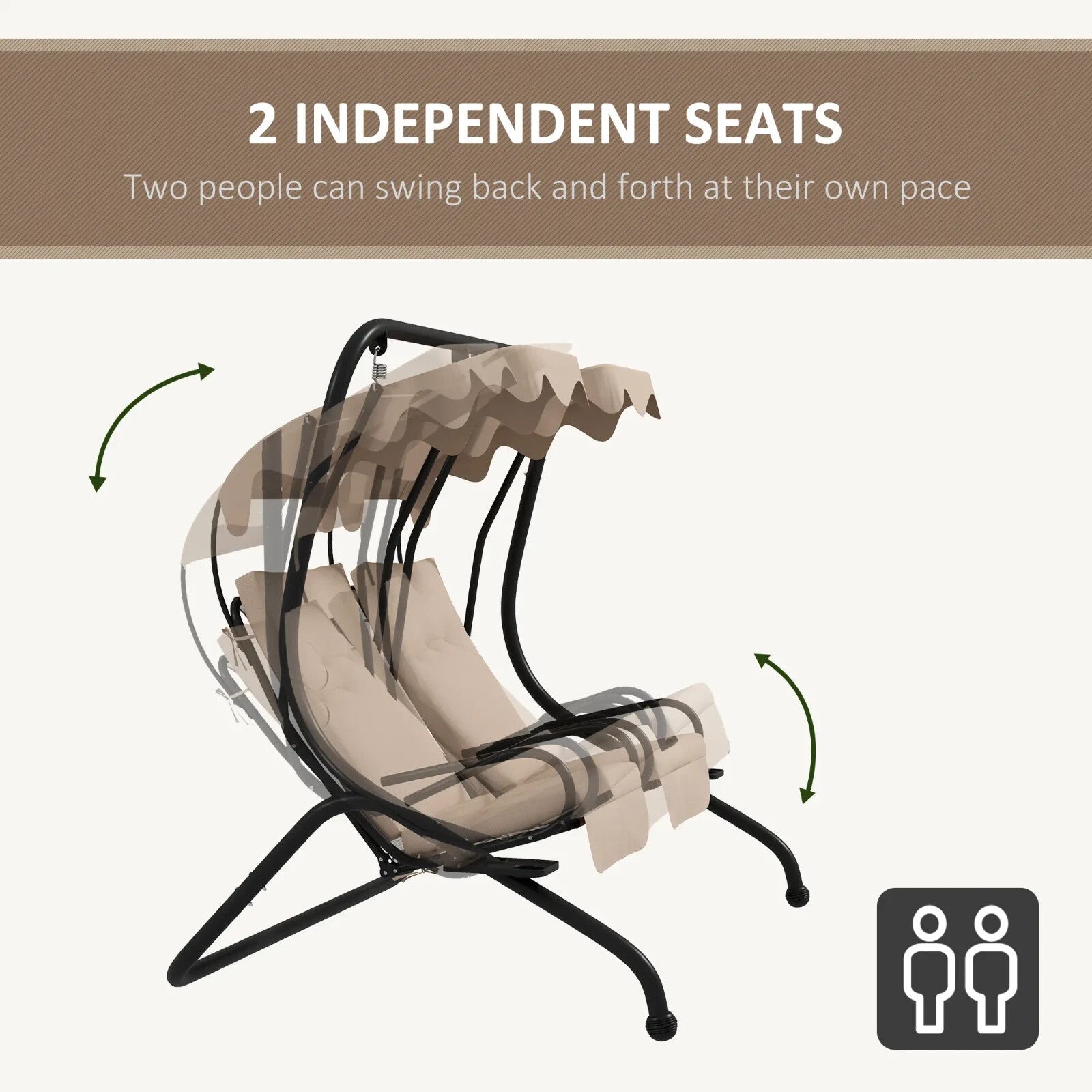 Hammock Swing Bench 2-Seater Weather-Resistant with Adjustable Canopy Beige