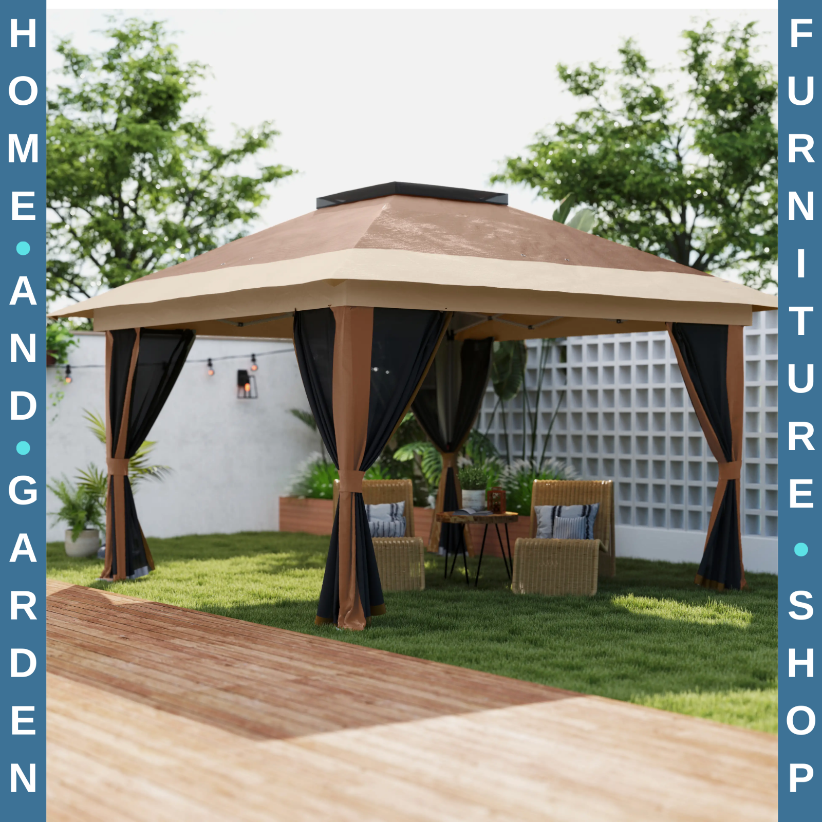 Heavy Duty Pop Up Gazebo with Netting Curtains 3.6 x 3.6m Garden Marquee Beige