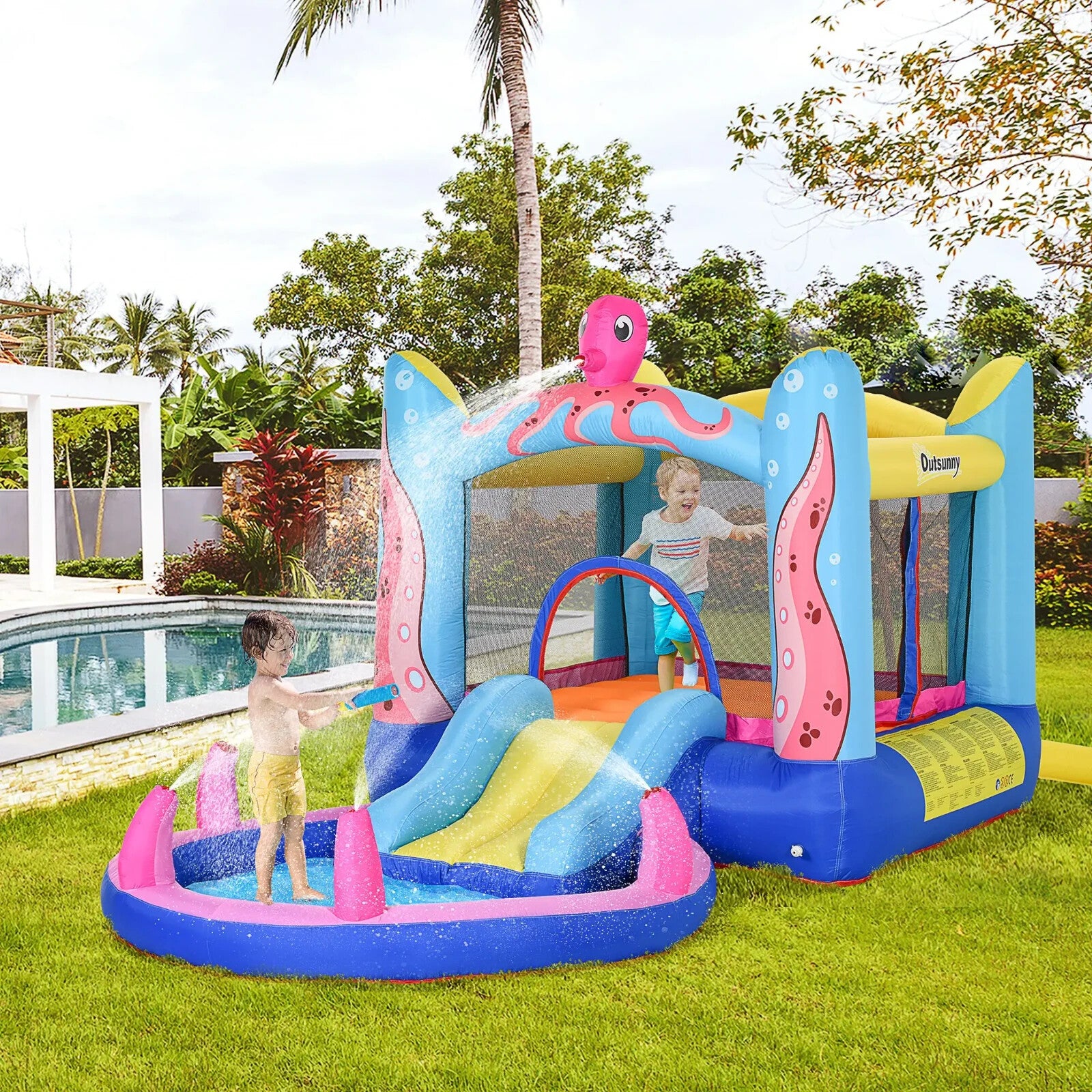 Inflatable Octopus Bounce Castle with Trampoline Slide and Pool 3.8 x 2 x 1.8m