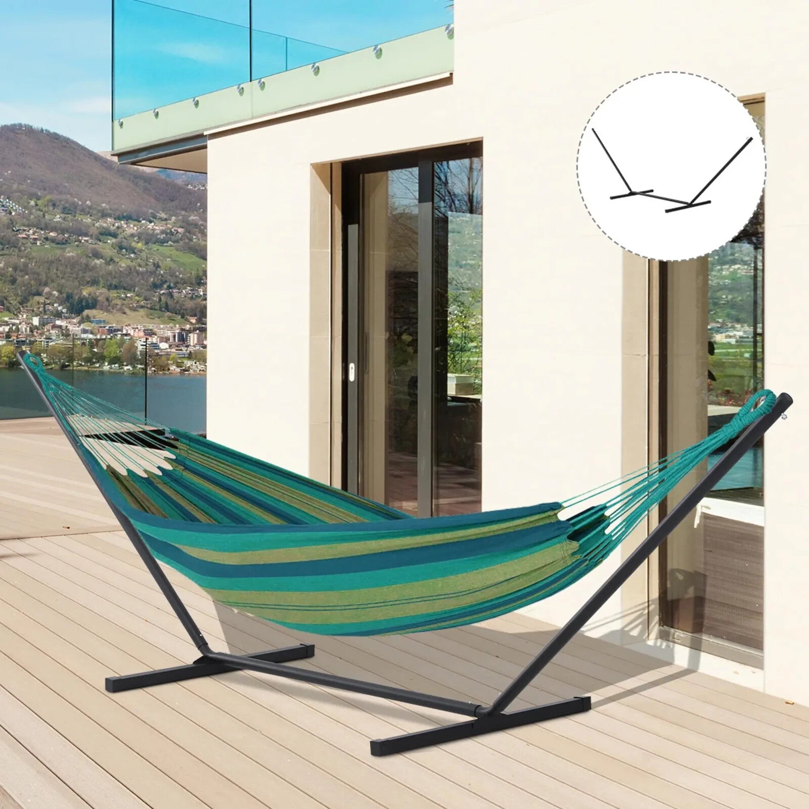 Hammock Stand Powder-Coated Extra Long Metal Frame Heavy-Duty Black