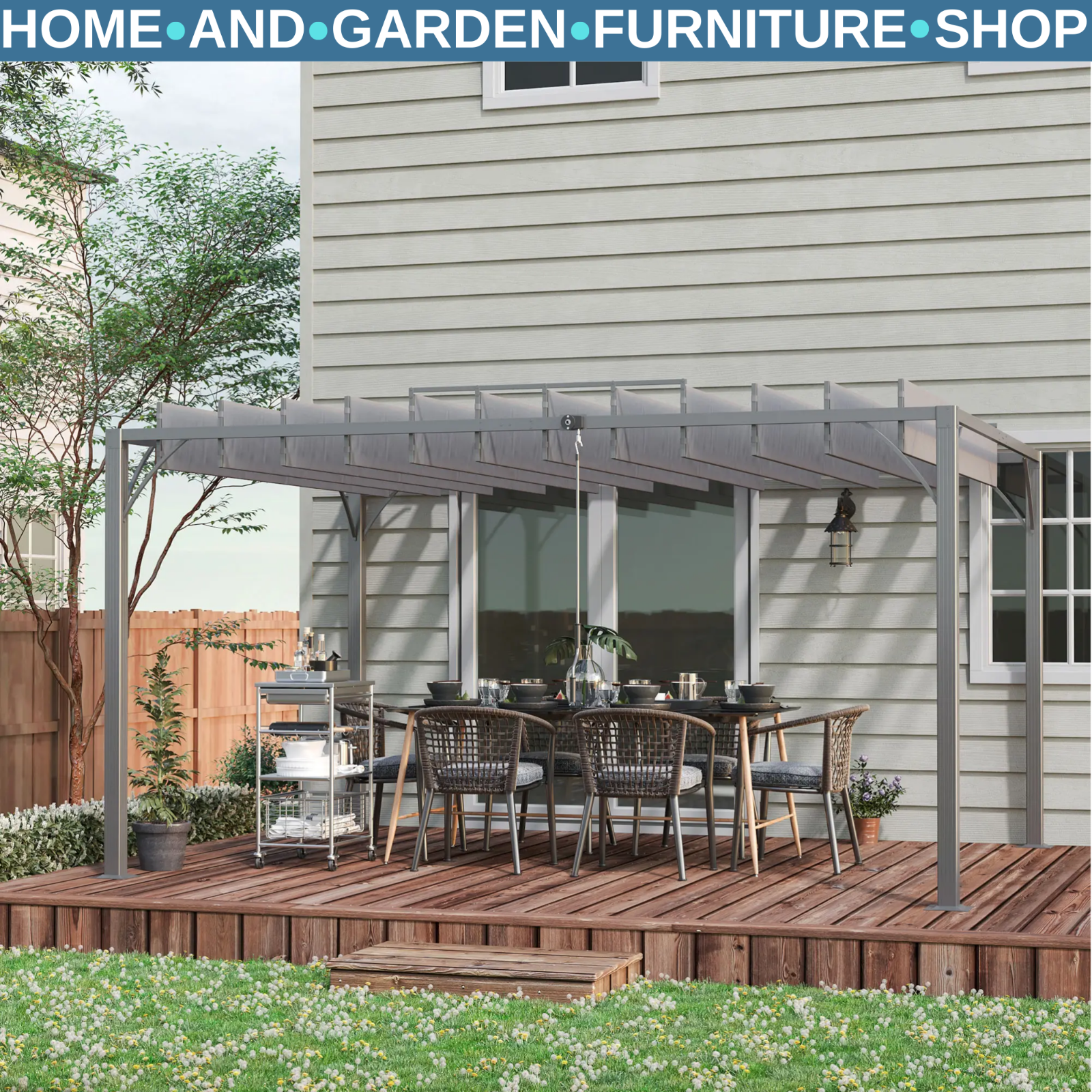 Large Metal Pergola with Retractable Roof 4 x 3m Outdoor Louvered Gazebo Grey