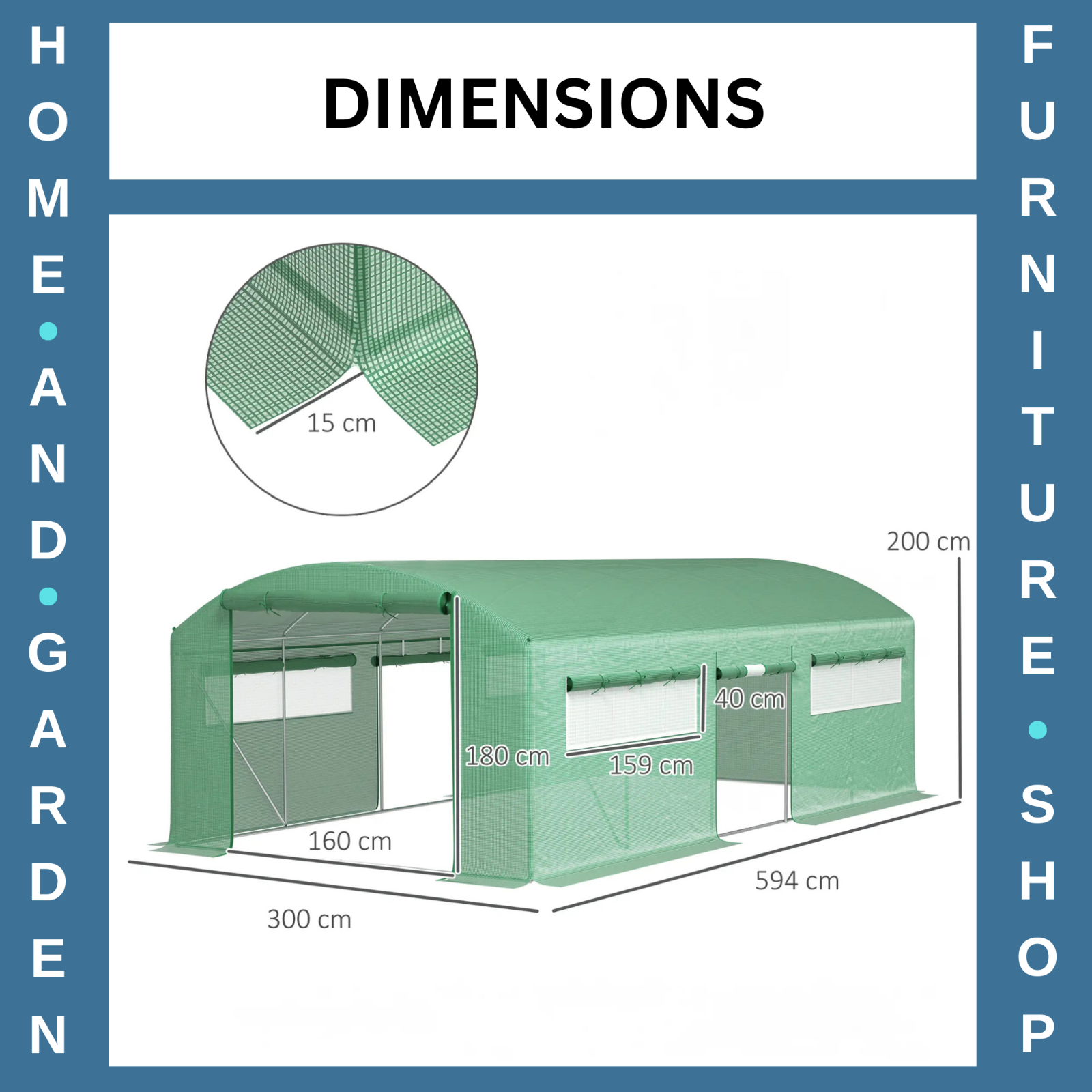 6 x 3 x 2 m Polytunnel Greenhouse with 3 Doors Mesh Window Walk In Garden Tunnel