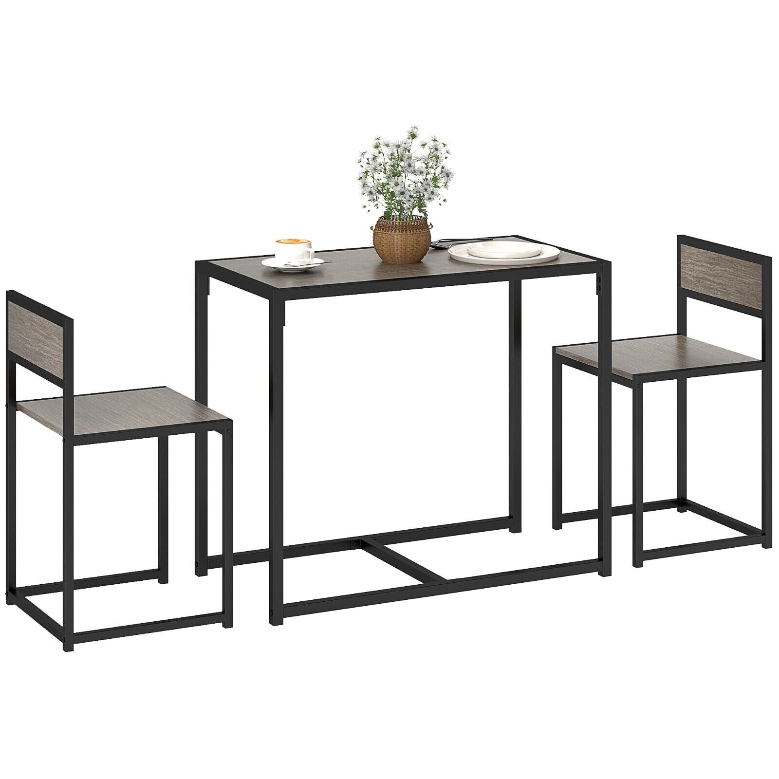 Small Dining Table 2 Chairs Set Space Saving Kitchen Breakfast Table Metal Legs