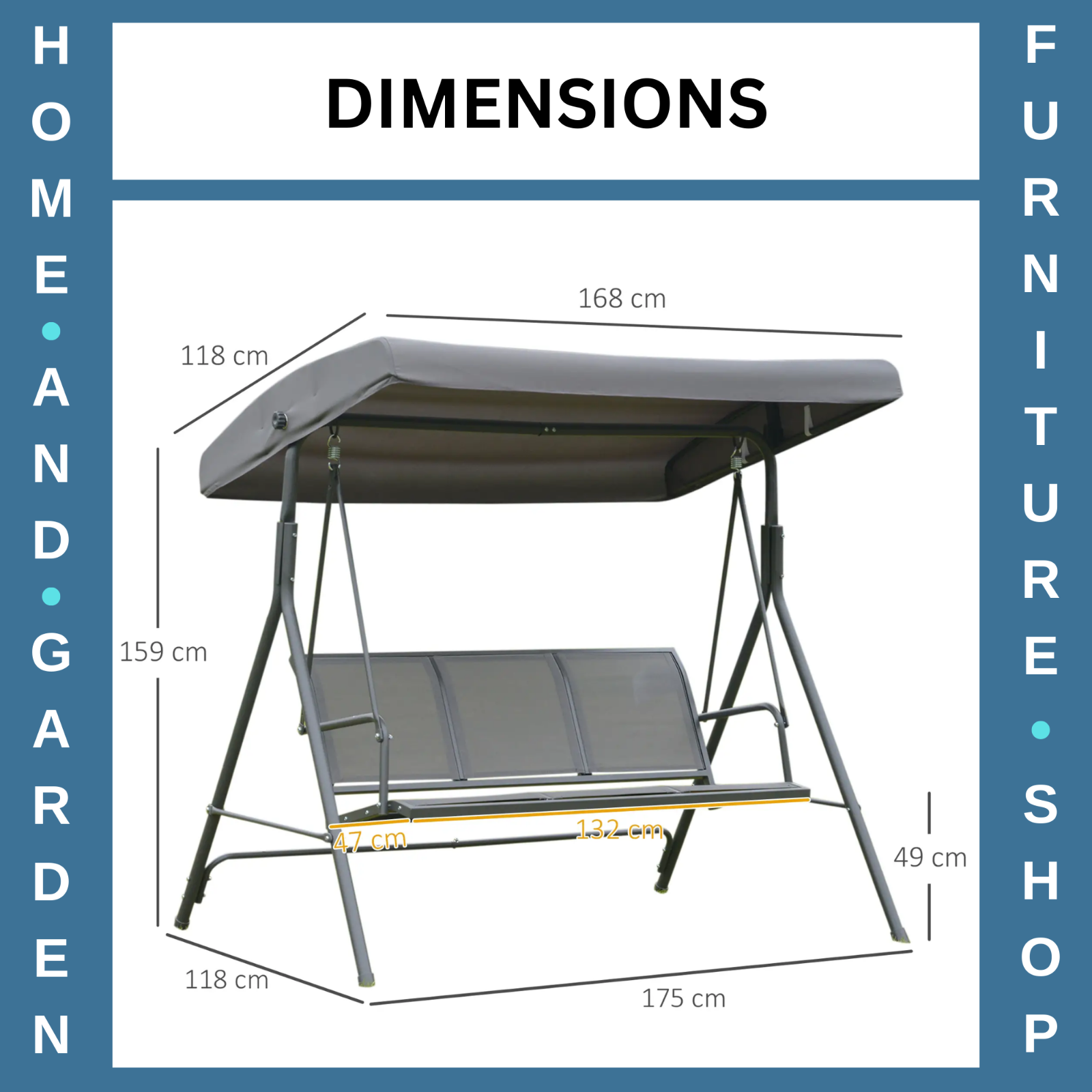 Large 3 Seater Garden Swing Chair Patio Hammock Canopy Outdoor Grey Heavy Duty