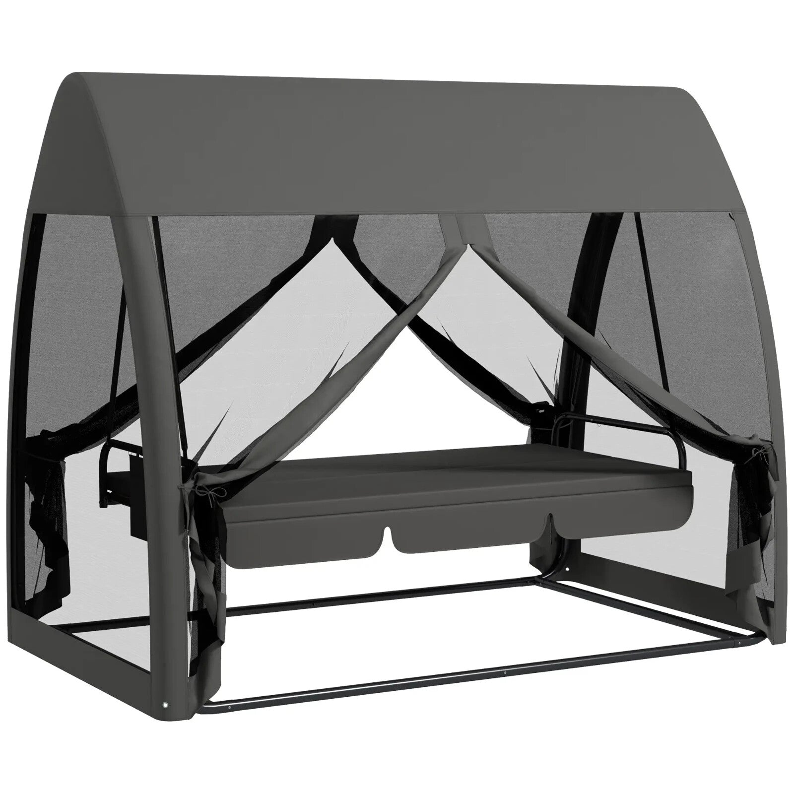 Hammock Swing Bench 3-Seater UV-Resistant Powder Coated with Mesh Canopy Grey