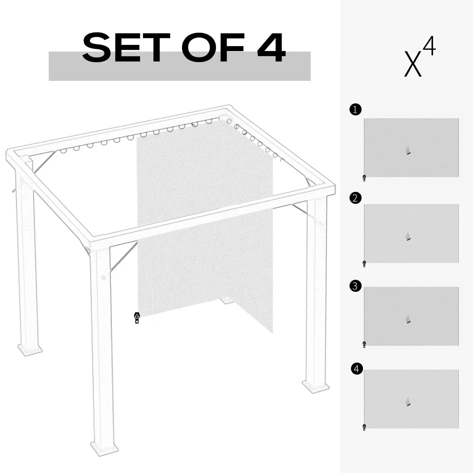 4 Pack Gazebo Replacement Sidewalls Privacy Panels for 3x4m Pavilion Canopy Tent