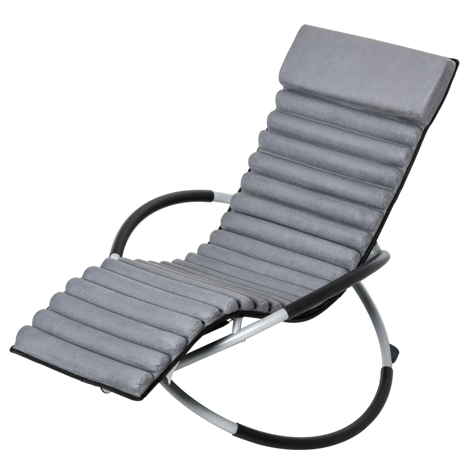 145cm Orbital Zero Gravity Rocking Lounger Chair with Cushion for Garden Grey