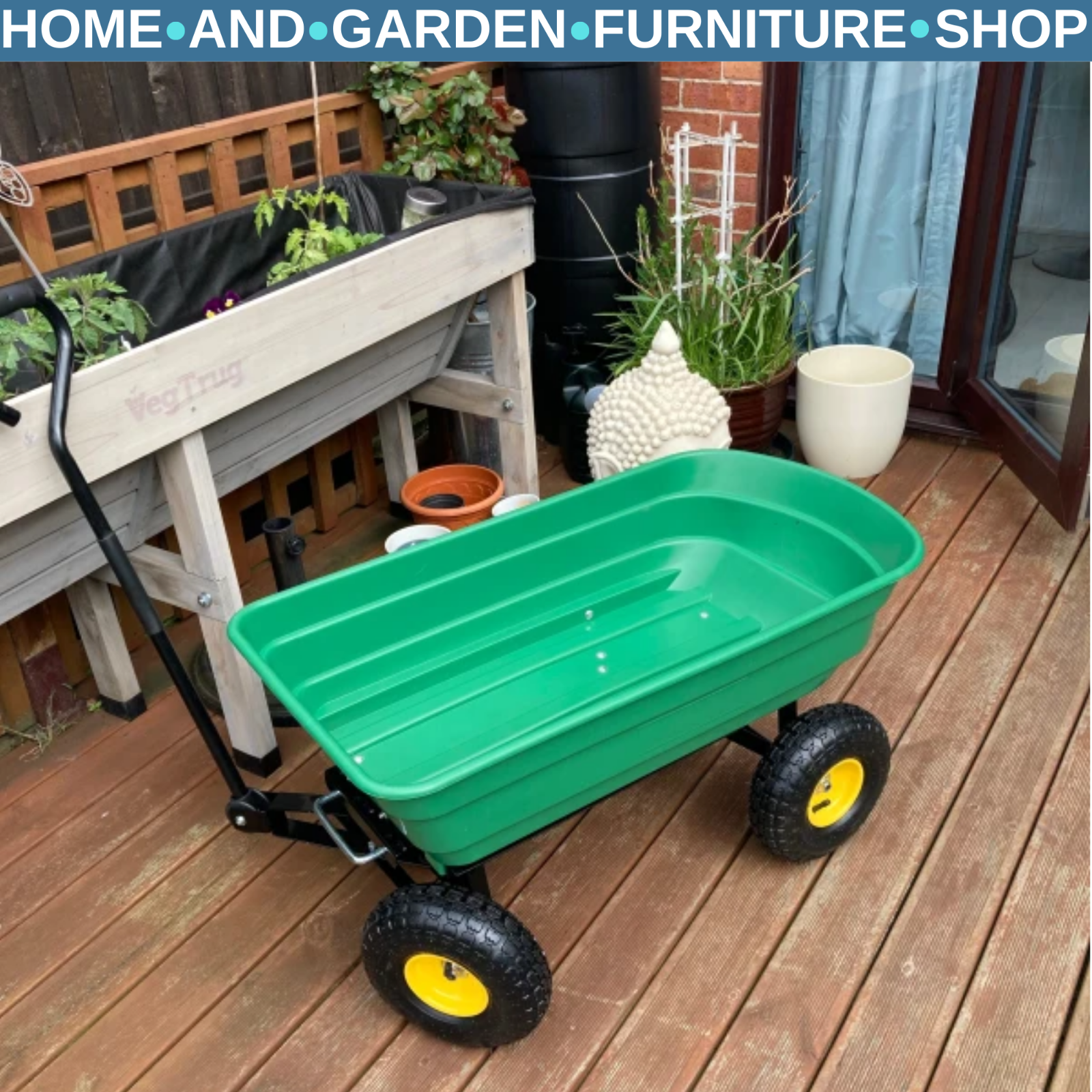 Garden Heavy Duty 4 Wheel Trolley Cart Dump Truck Utility Wheelbarrow Tipper