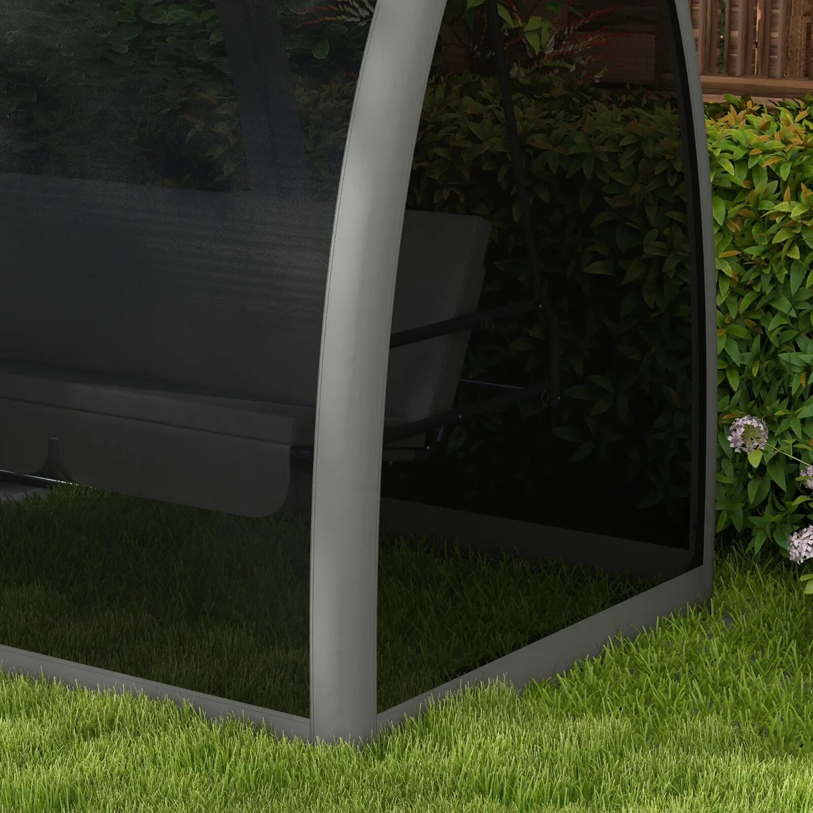 Hammock Swing Bench 3-Seater UV-Resistant Powder Coated with Mesh Canopy Grey