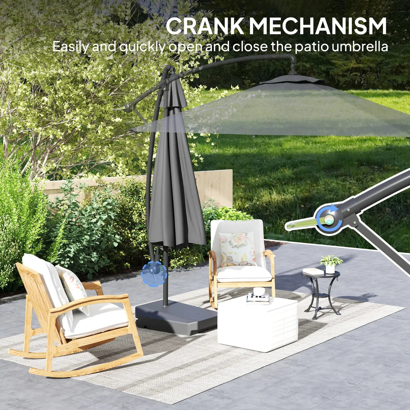 3m Garden Cantilever Parasol Fillable Base Wind Strap Cover Banana Umbrella Grey