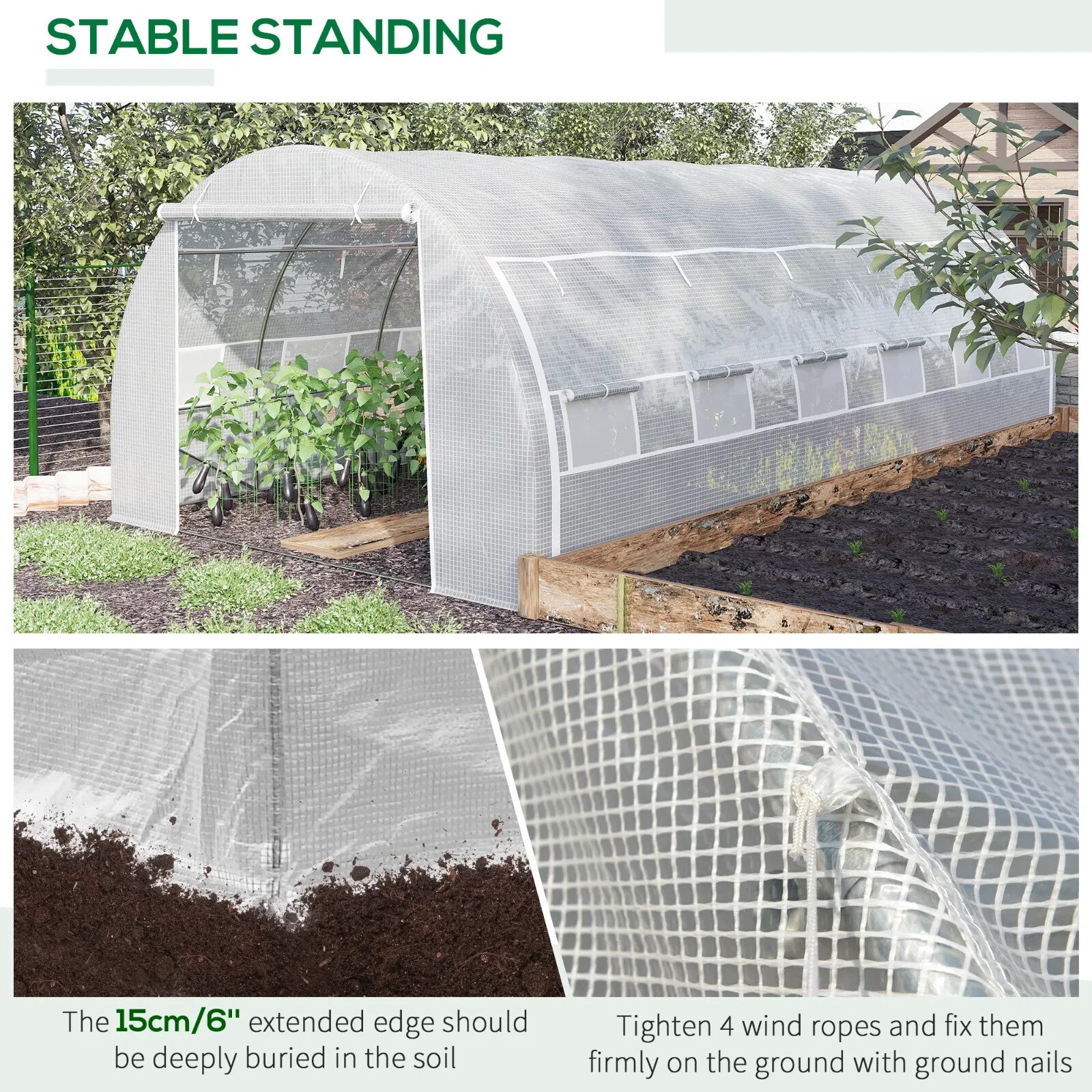 6x3x2 m Walk-In Polytunnel Greenhouse with Steel Frame Reinforced Cover and Door