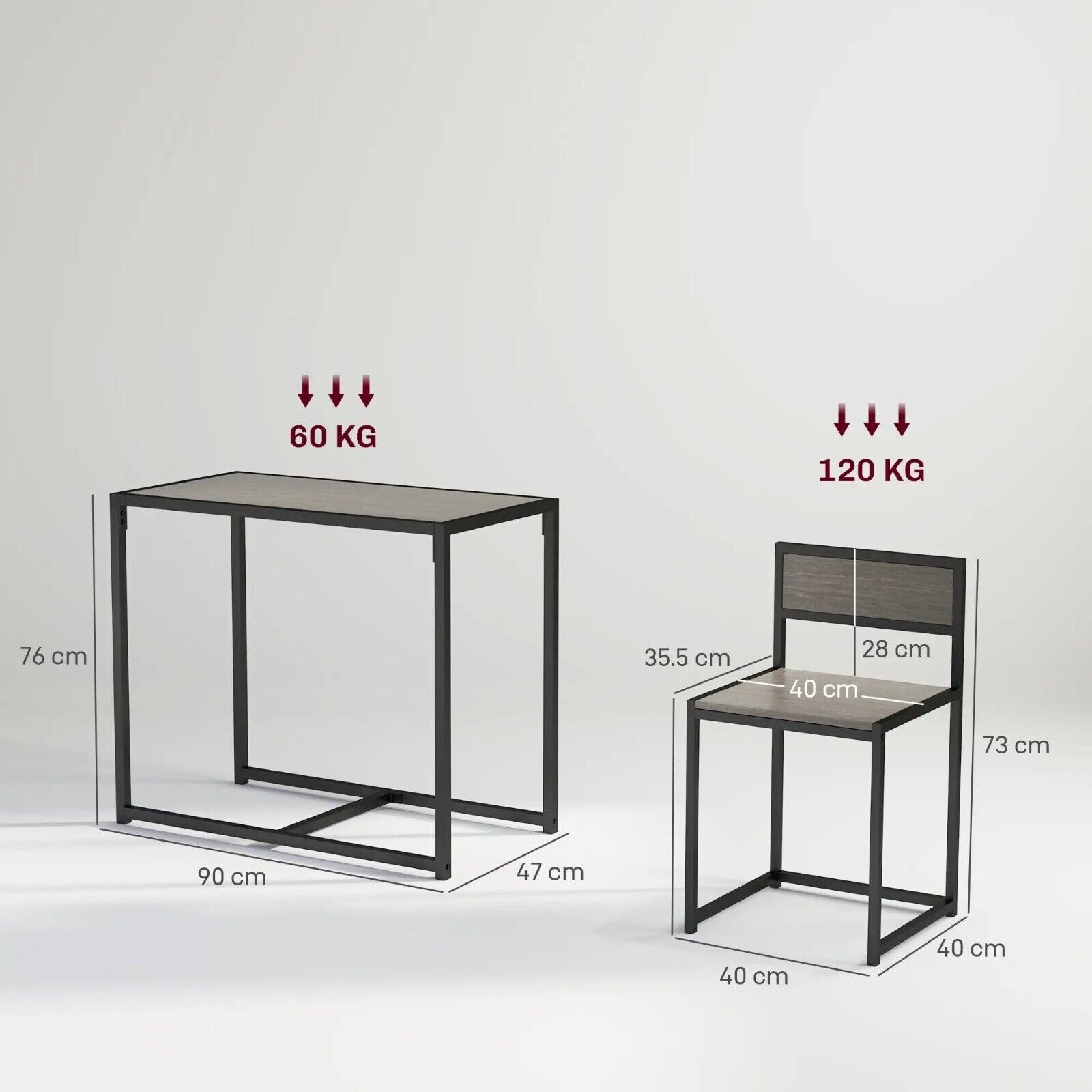 Small Dining Table 2 Chairs Set Space Saving Kitchen Breakfast Table Metal Legs