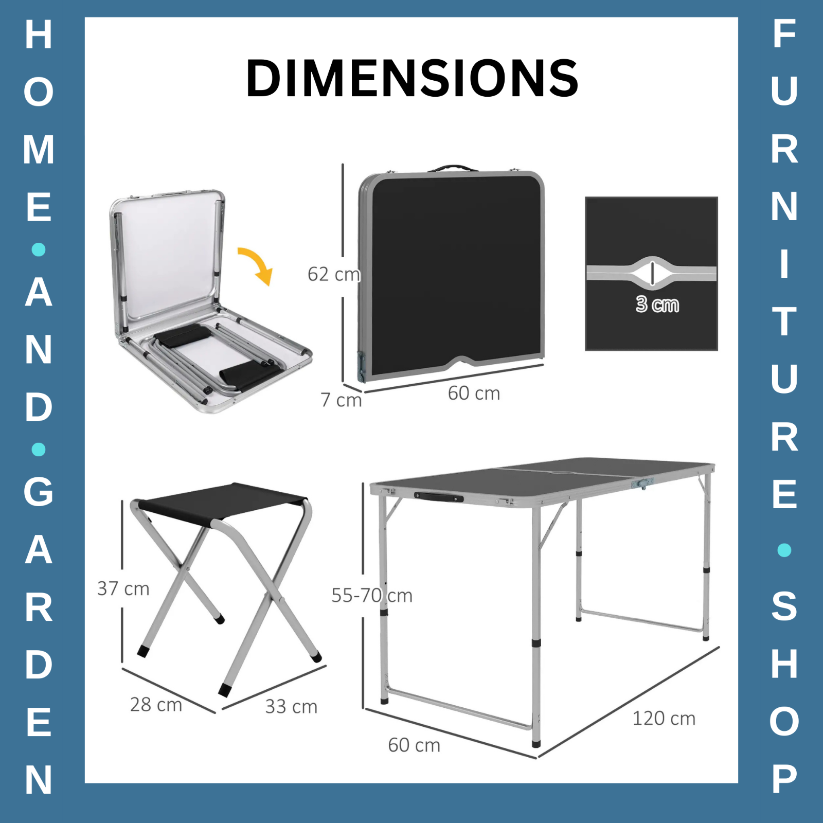 Folding Camping Table and Chairs Set for Outdoor Indoor BBQ Picnic Garden Use