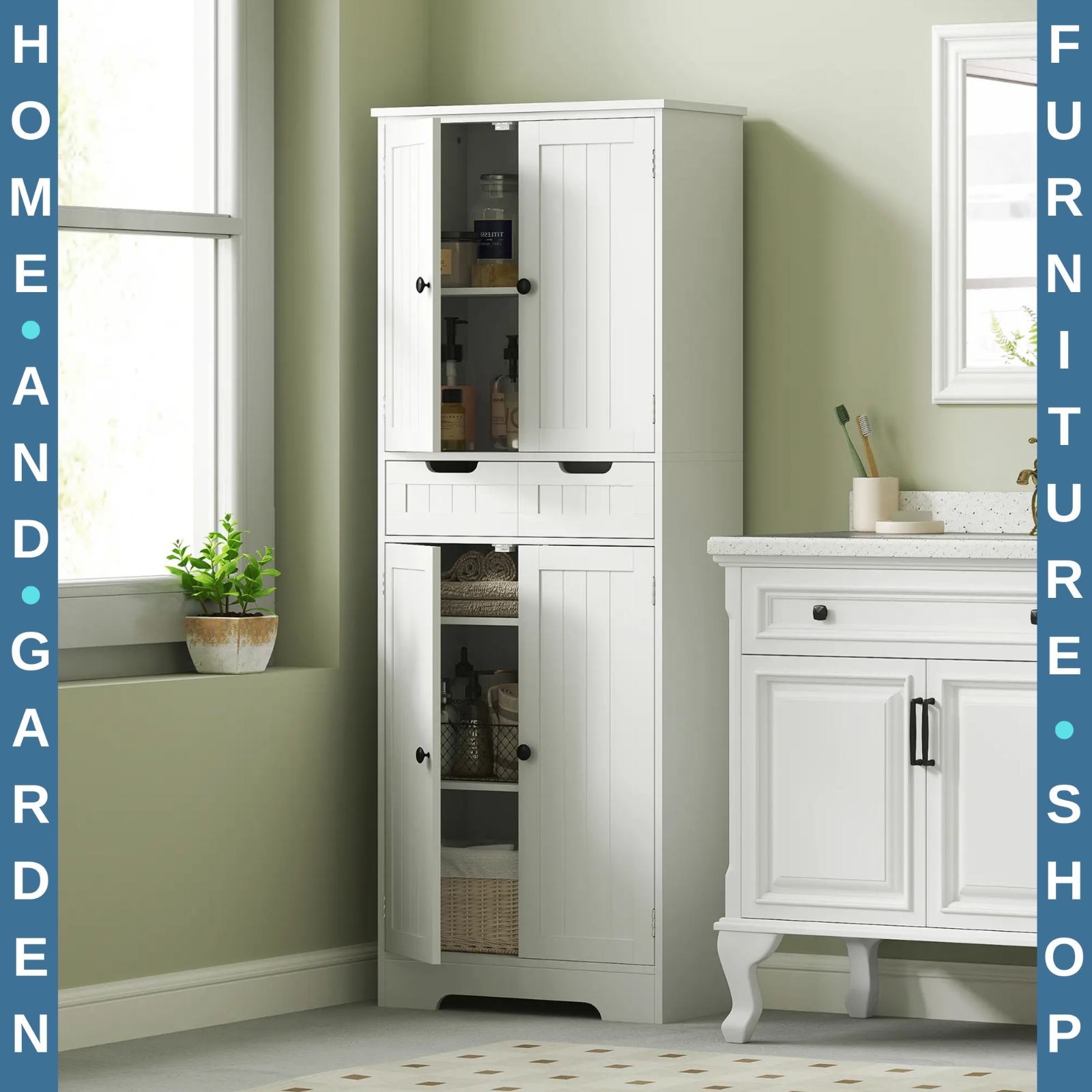 Bathroom Cabinet Tall Storage Cupboard With Drawer, Shelf and Doors White