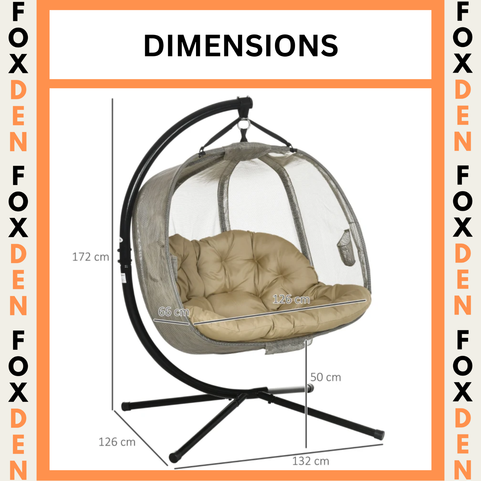 Double Hanging Egg Chair 2 Seater Swing Hammock Cocoon Cushion Side Phone Holder