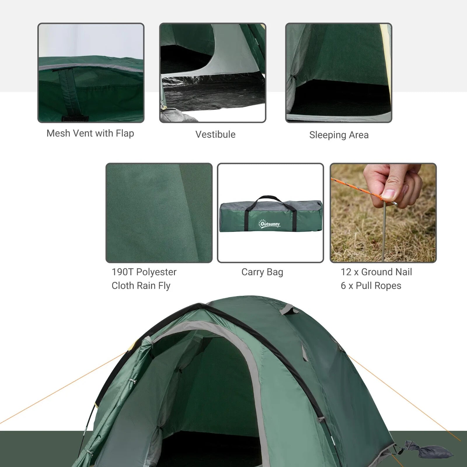 3–4 Person Dome Tent with Large Windows Waterproof Shelter for Family Camping