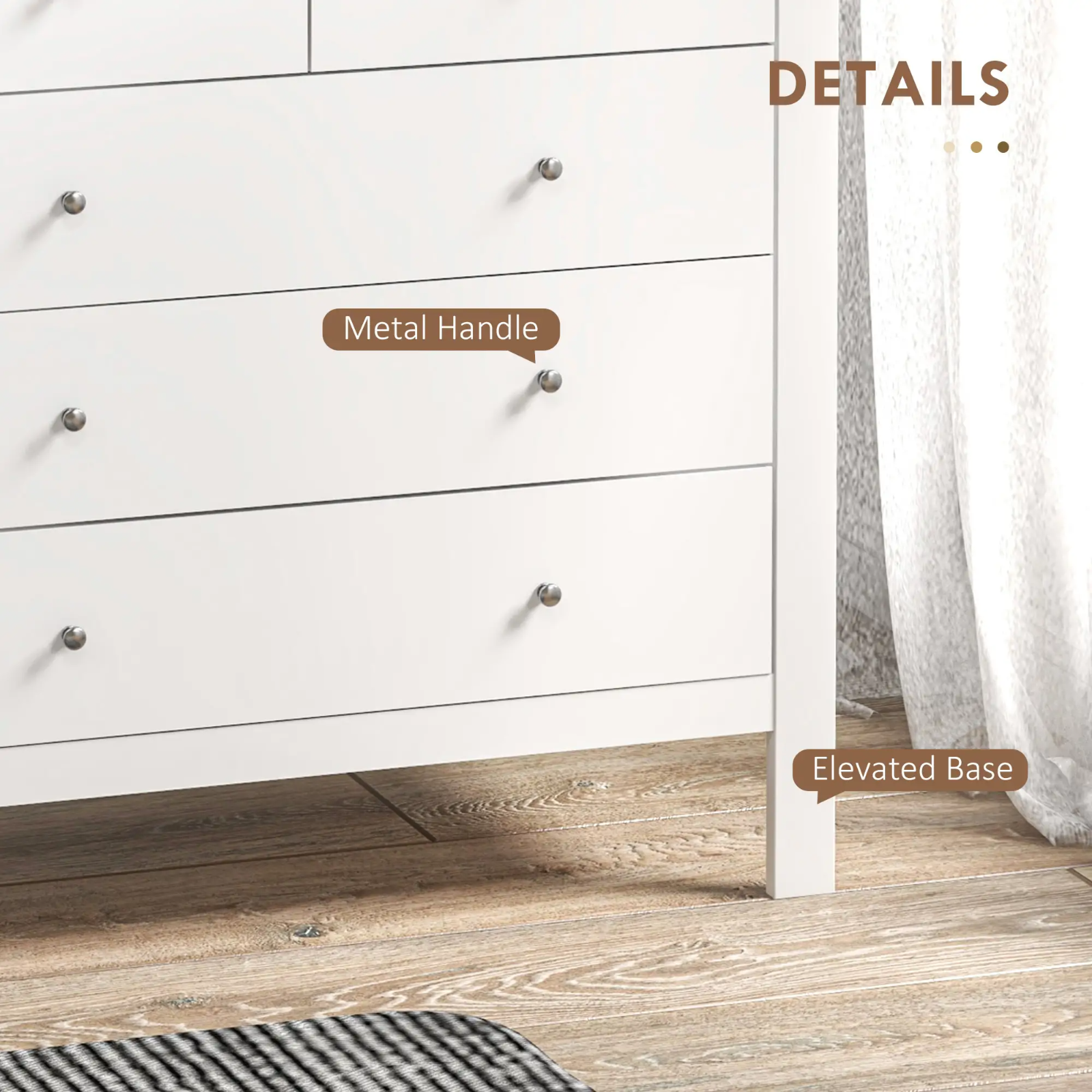 Modern Chest Of Drawers for Bedroom 5 Drawer Dresser Storage Unit White Cabinet