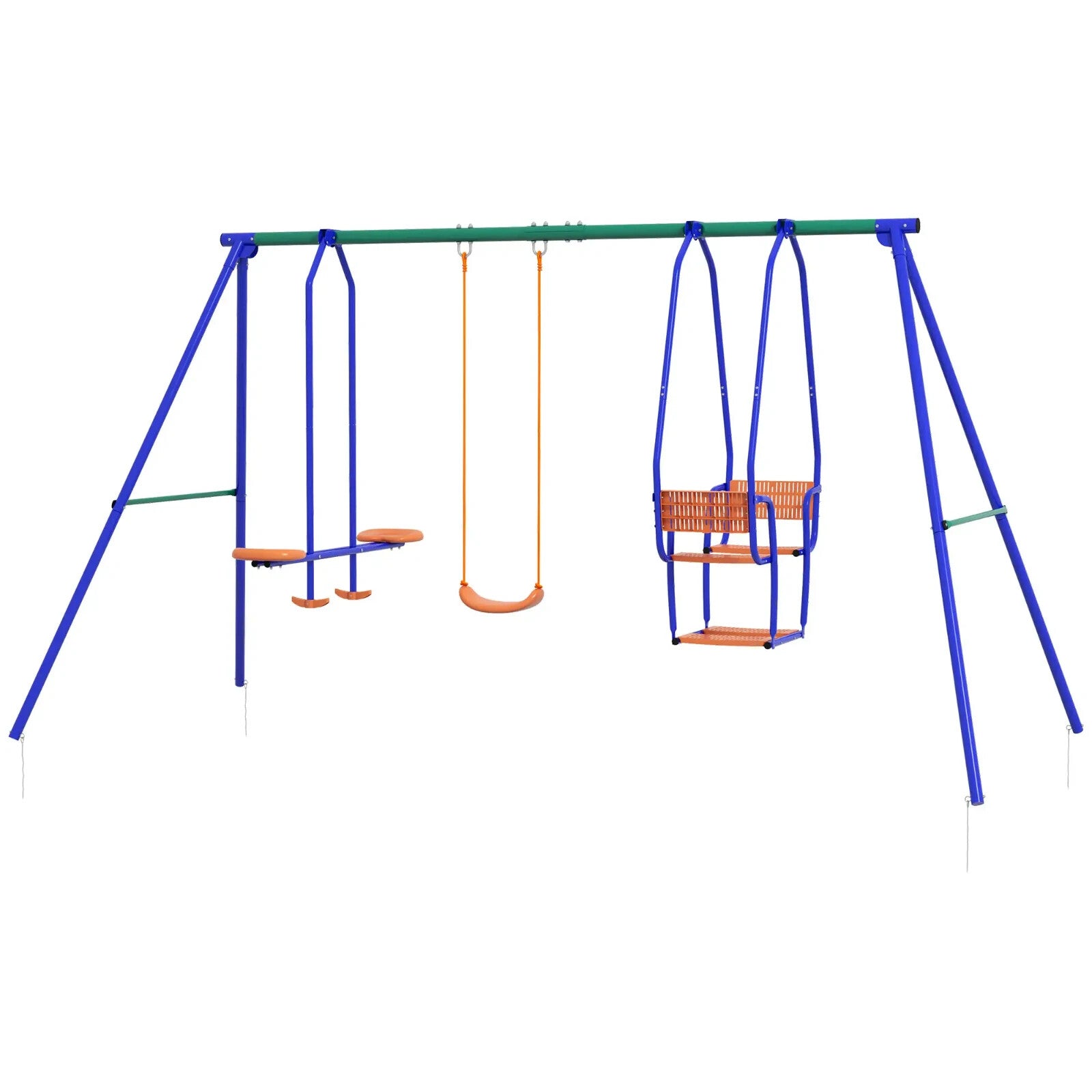3 in 1 Metal Kids Swing Set with Glider Rocking Chair & Outdoor Swing for Garden