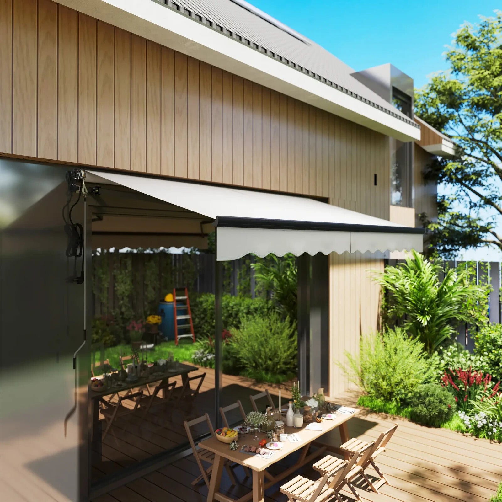 Electric Motorised Retractable Garden Awning 3.5 x 3 m UV Sun Shade Canopy Grey