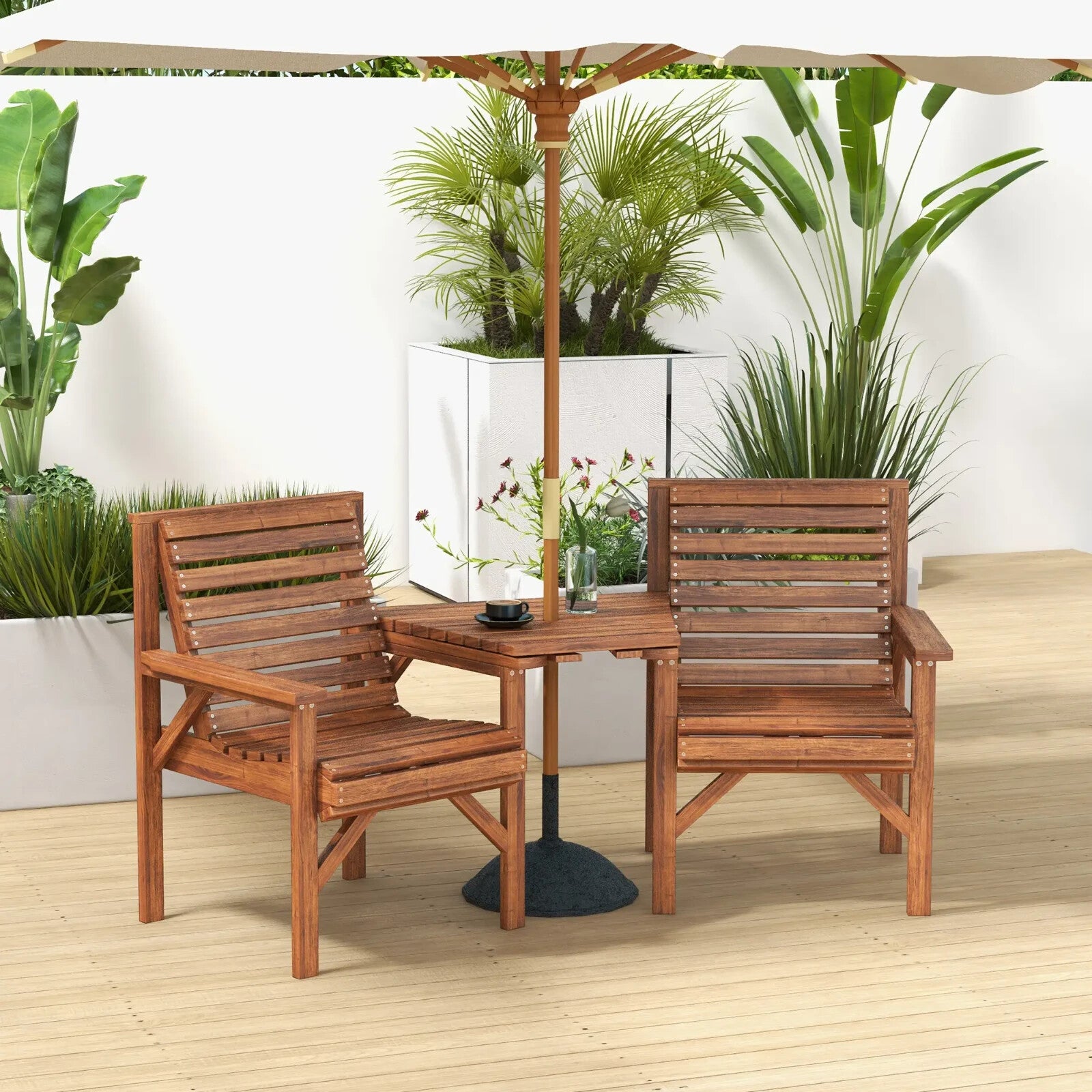 Wooden Garden Love Seat 2 Seater Patio Coffee Table and Chair Set Partner Bench