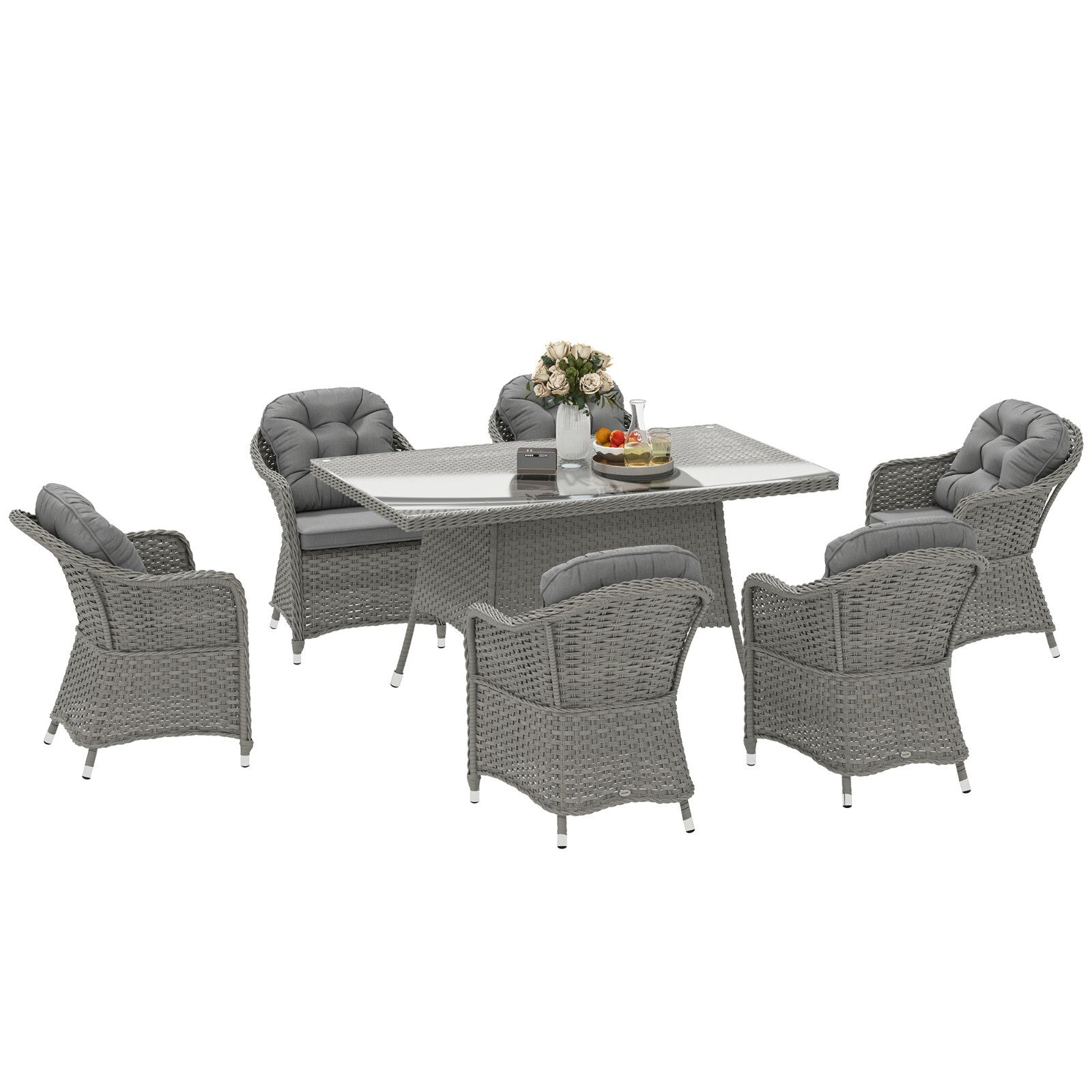 6 Seater Rattan Dining Set Outdoor Garden Furniture with Table and Back Cushions