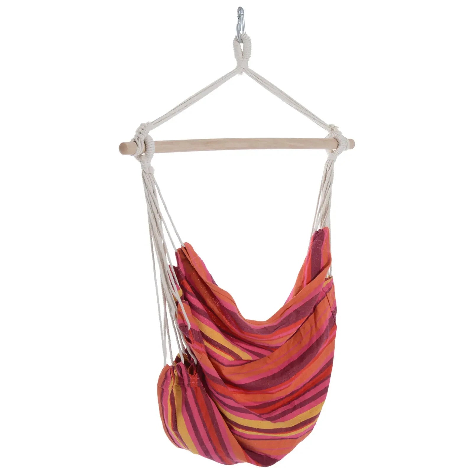 Hammock Hanging Chair Portable Rectangular with Support Bar & Rope Red Striped