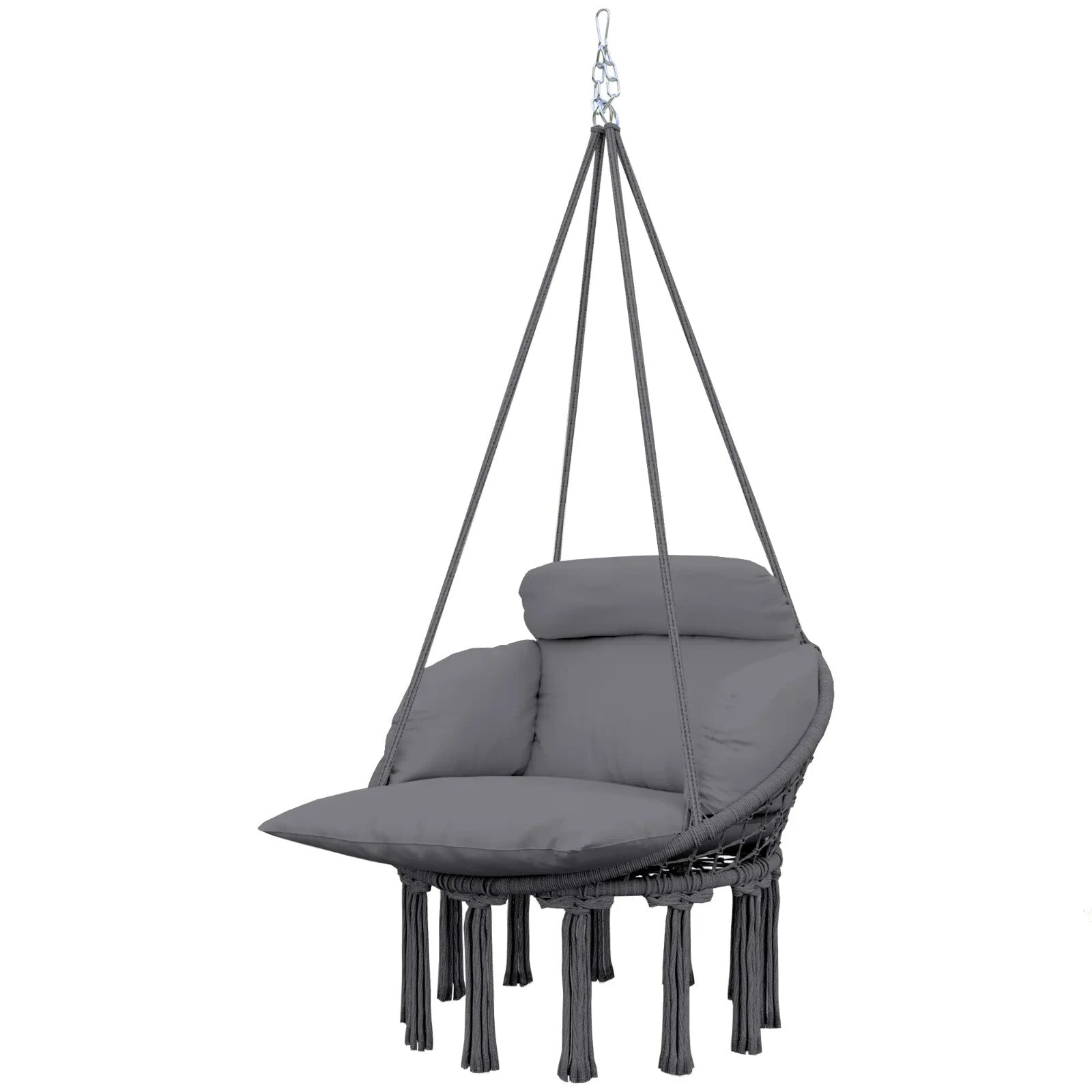 Hammock Hanging Chair Rope Boho Style Swing with Soft Padded Cushion Dark Grey