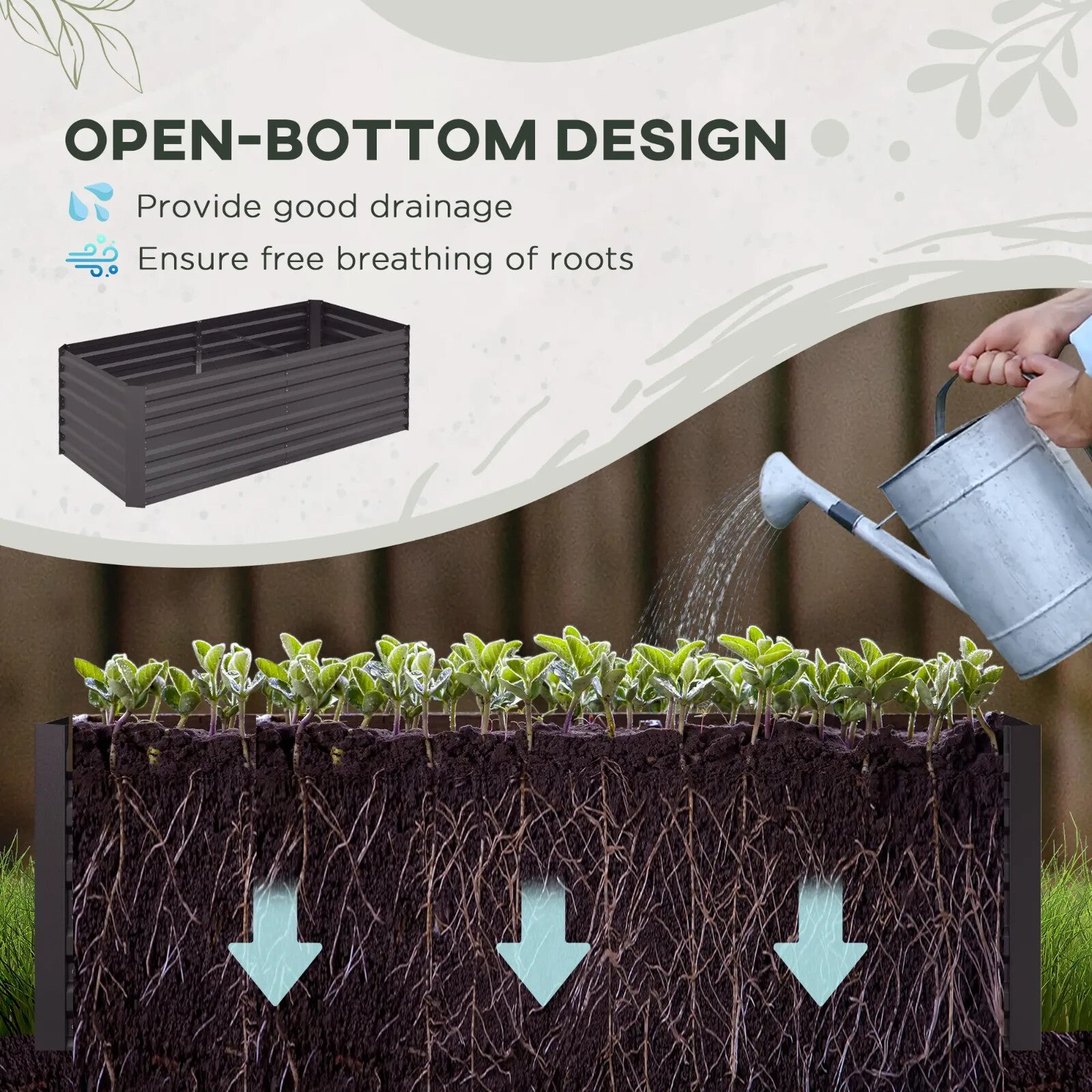 Galvanised Steel Raised Garden Beds Outdoor Planter Grey with Rods 180x90x59cm
