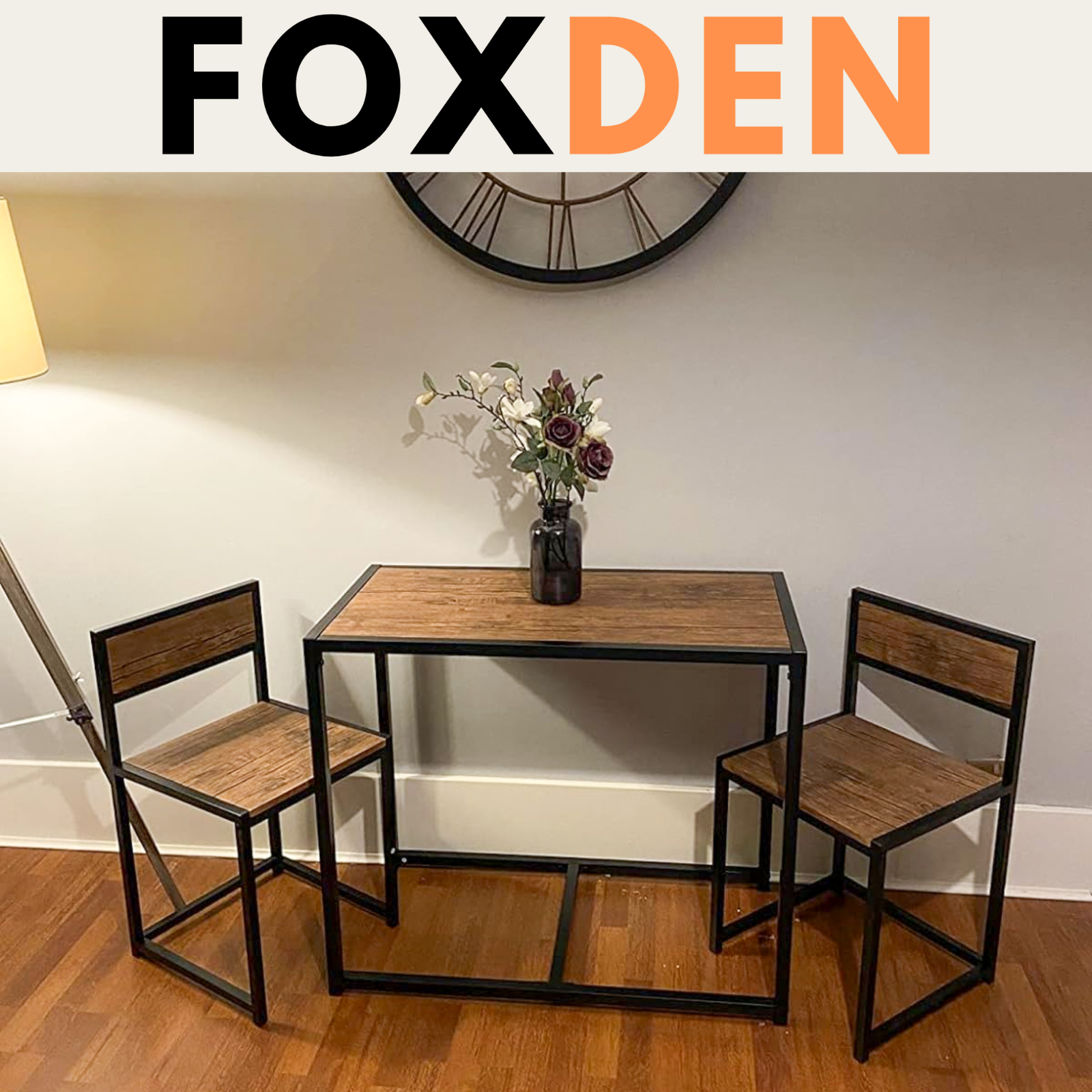 Small Dining Table 2 Chairs Set Space Saving Kitchen Breakfast Table Metal Legs