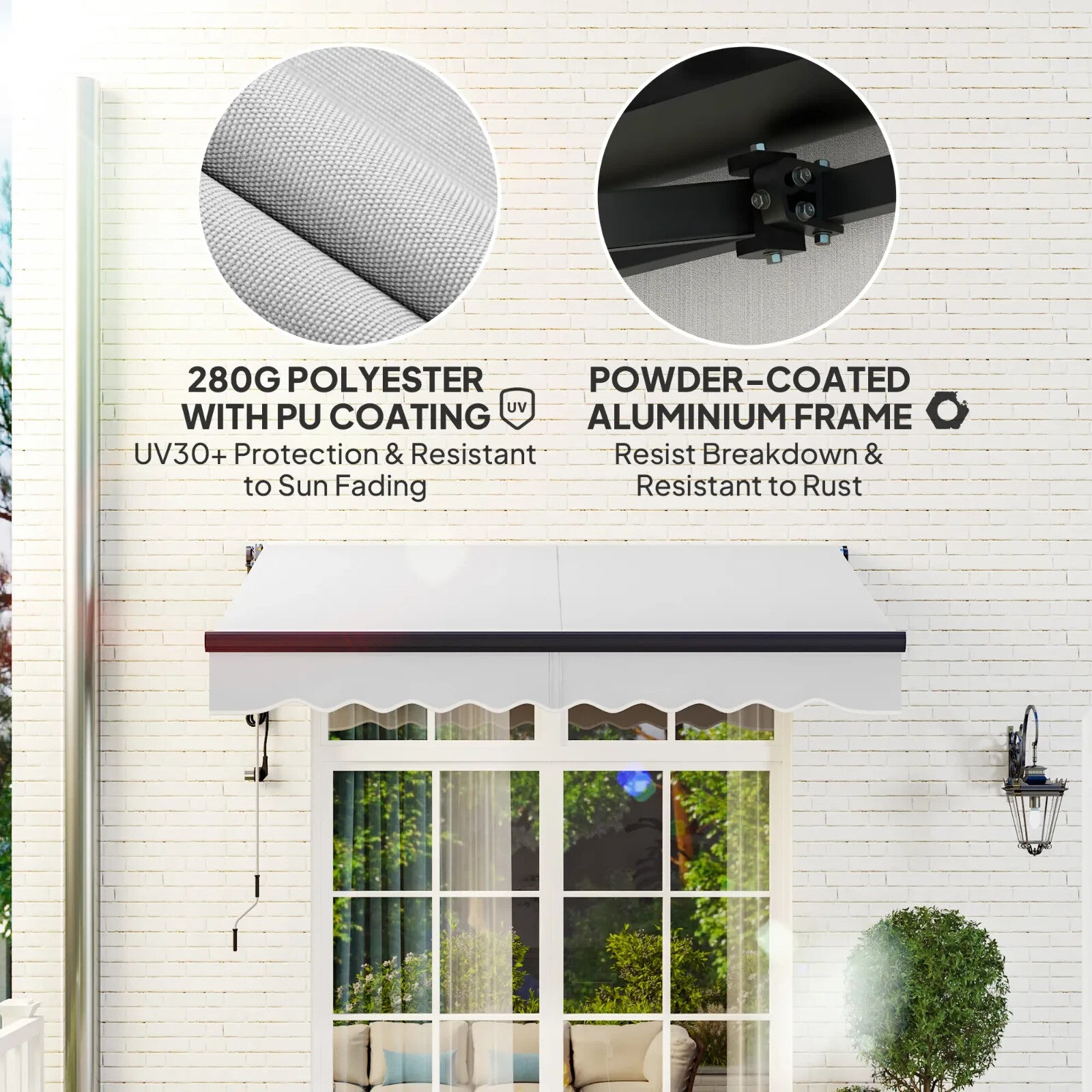 Electric Retractable Awning 2.5 x 2m with Aluminium Frame For Garden Patio Door