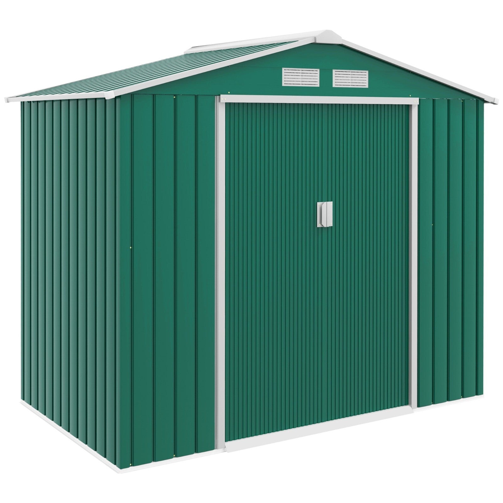 7 x 4ft Metal Garden Shed Storage with Foundation Kit and Vents Green Tool Shed