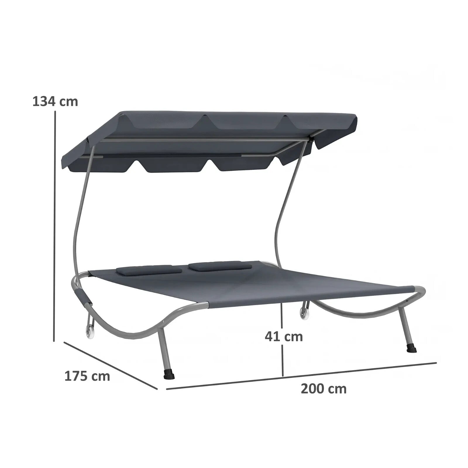 Hammock Sun Lounger 2-Seater w/ 2-Padded Pillows & Adjustable Canopy Light Grey