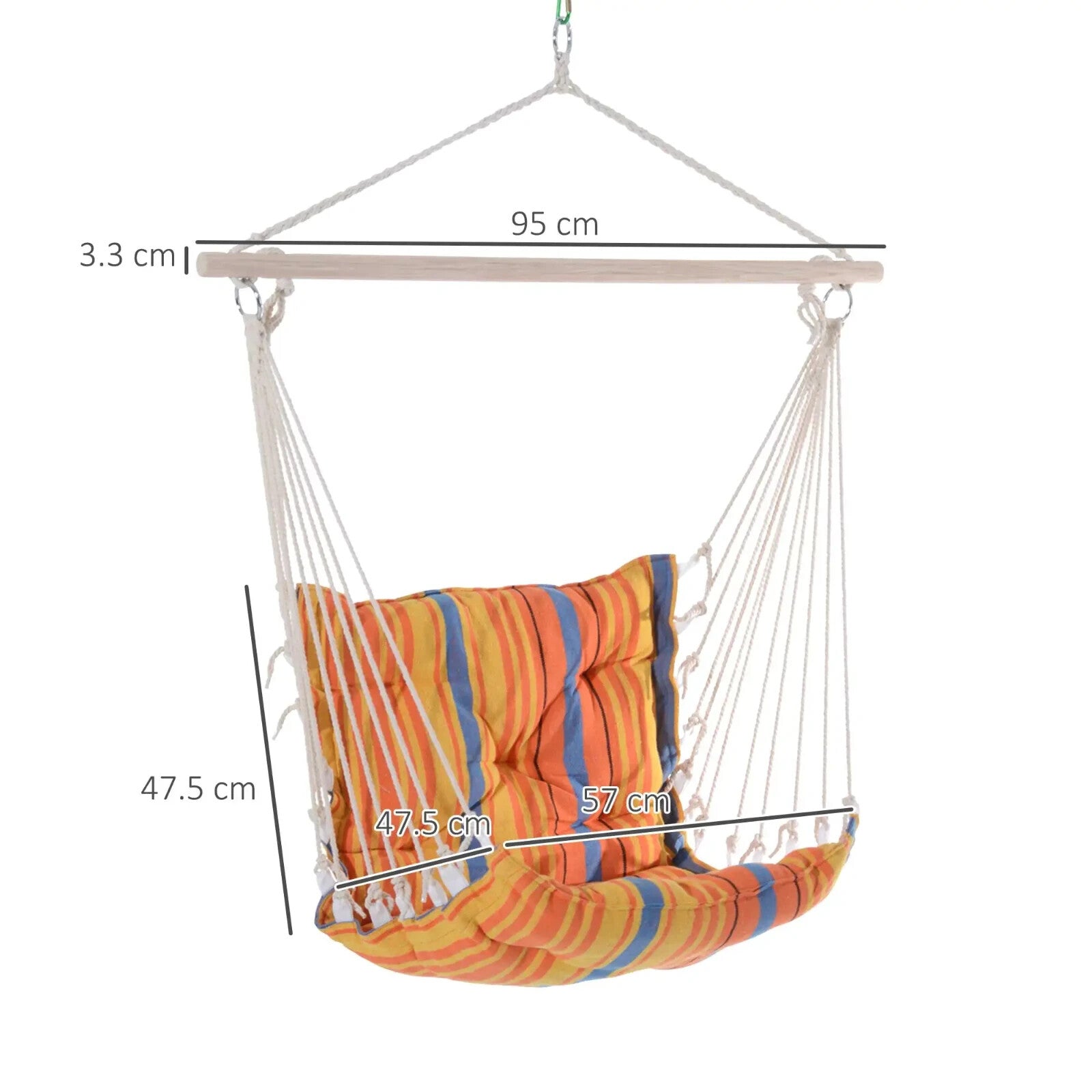 Hammock Hanging Chair with Cushioned, Soft Thick Padded Seat & Backrest Orange