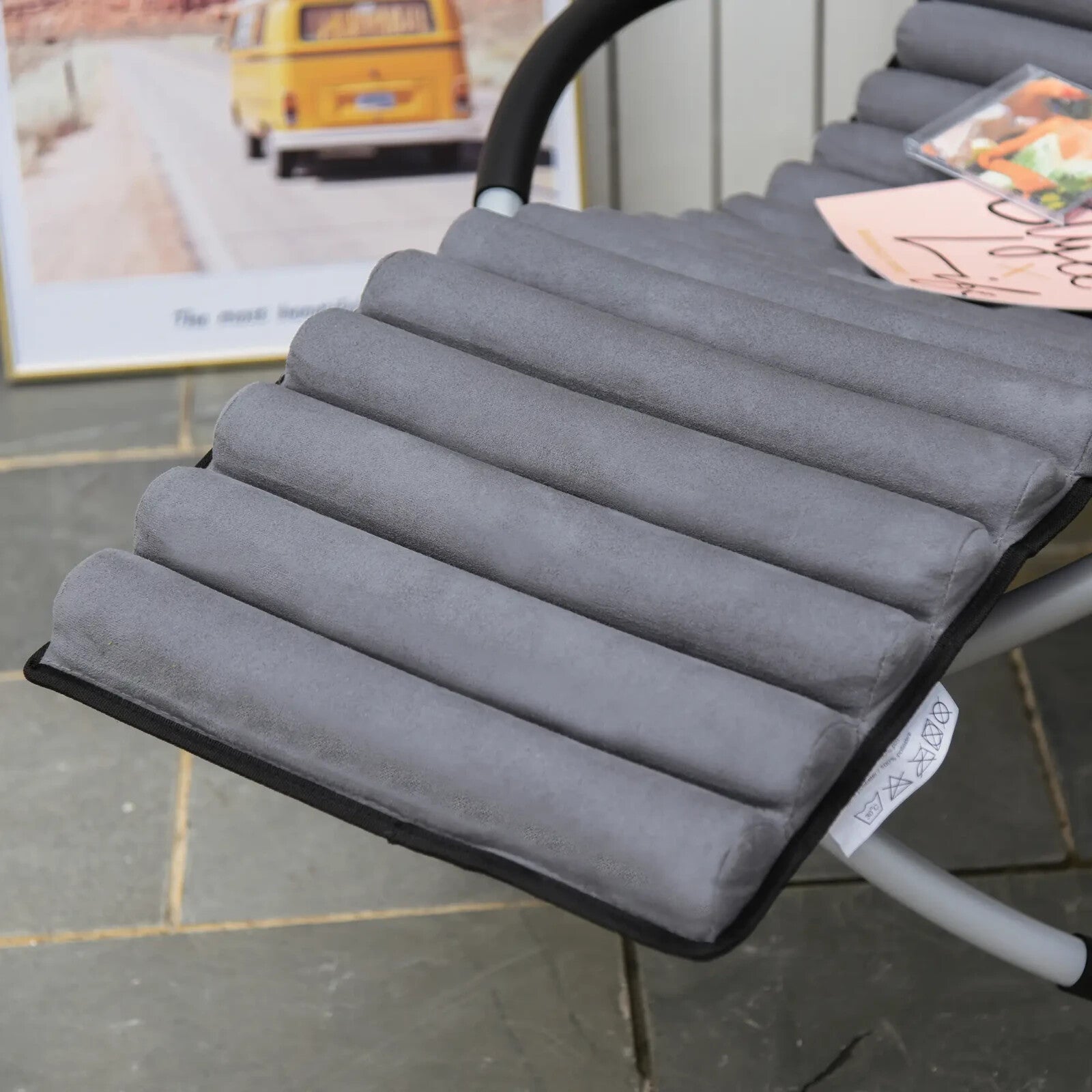 145cm Orbital Zero Gravity Rocking Lounger Chair with Cushion for Garden Grey