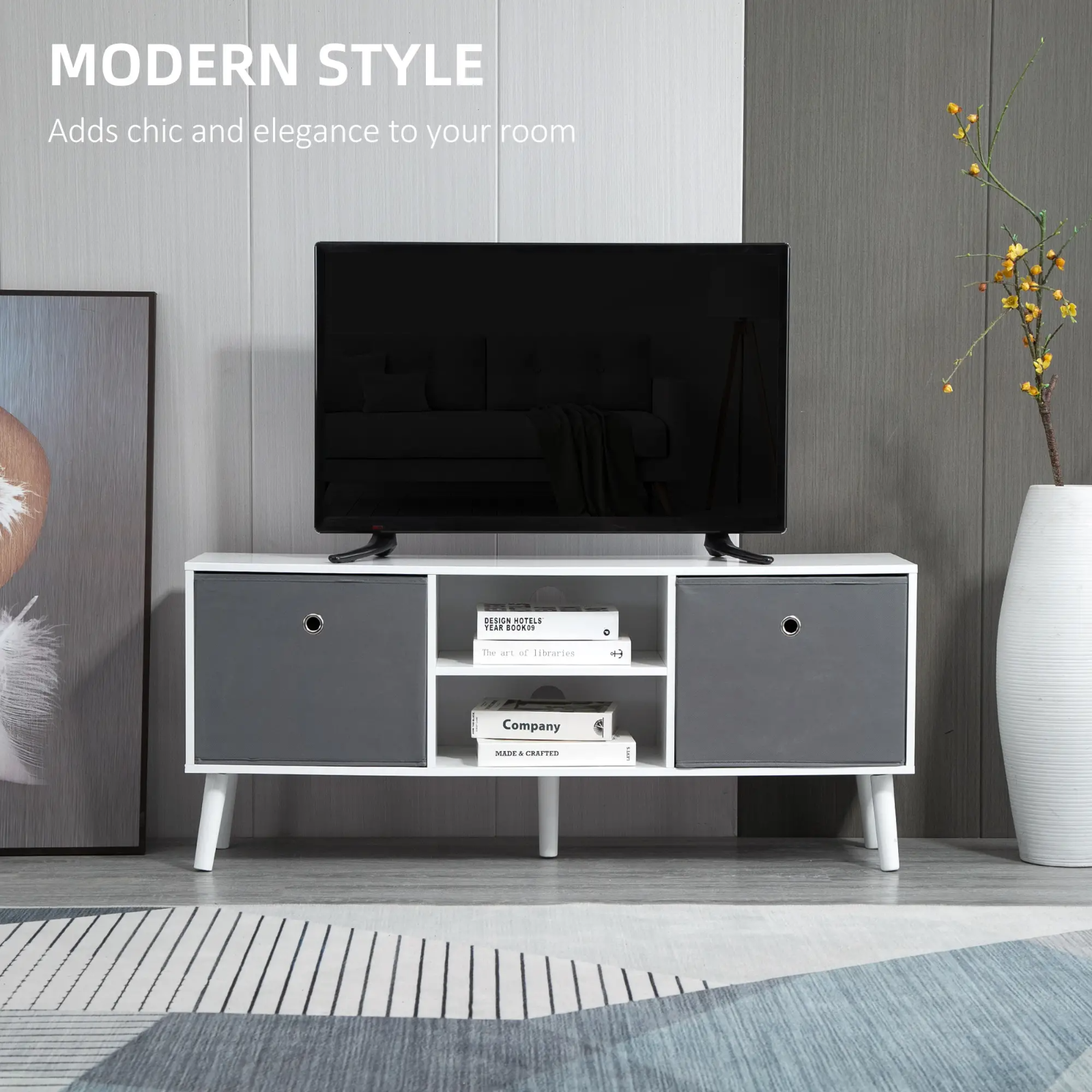 Modern Wooden TV Cabinet Stand Media Unit Retro TV Cube Storage Drawers Shelves